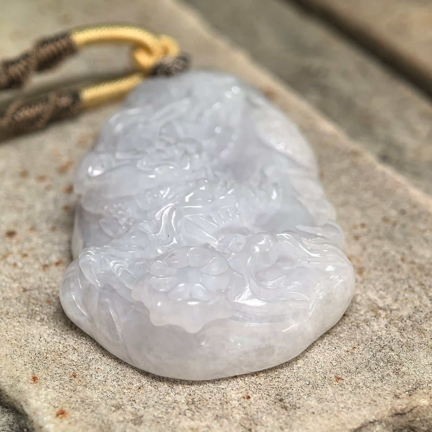 Natural Grade-A Glutinous White Dragon Jadeite Pendant · Burmese Jade