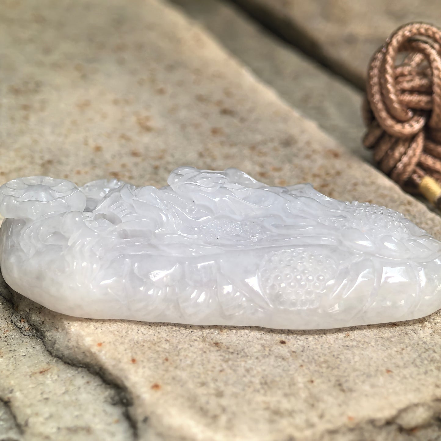 Natural Grade-A Glutinous White Dragon Jadeite Pendant · Burmese Jade