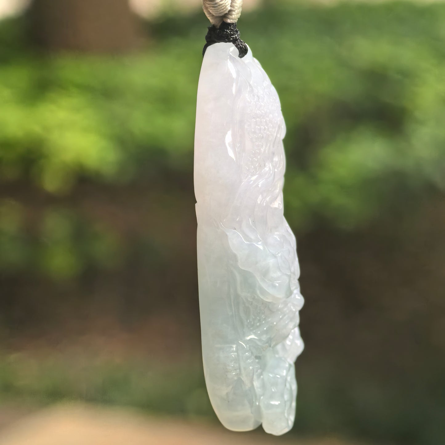 Natural Grade-A Glutinous Pale Green Dragon Jadeite Pendant · Burmese Jade