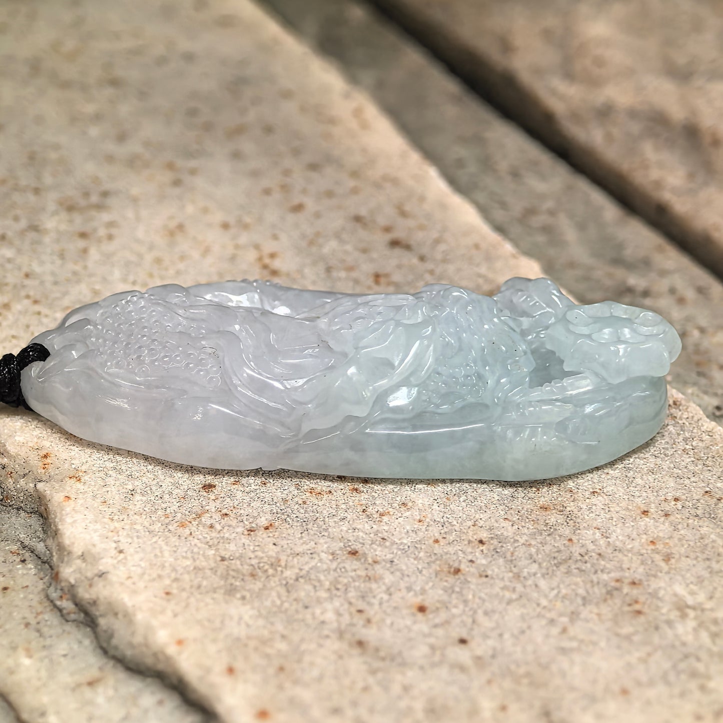 Natural Grade-A Glutinous Pale Green Dragon Jadeite Pendant · Burmese Jade
