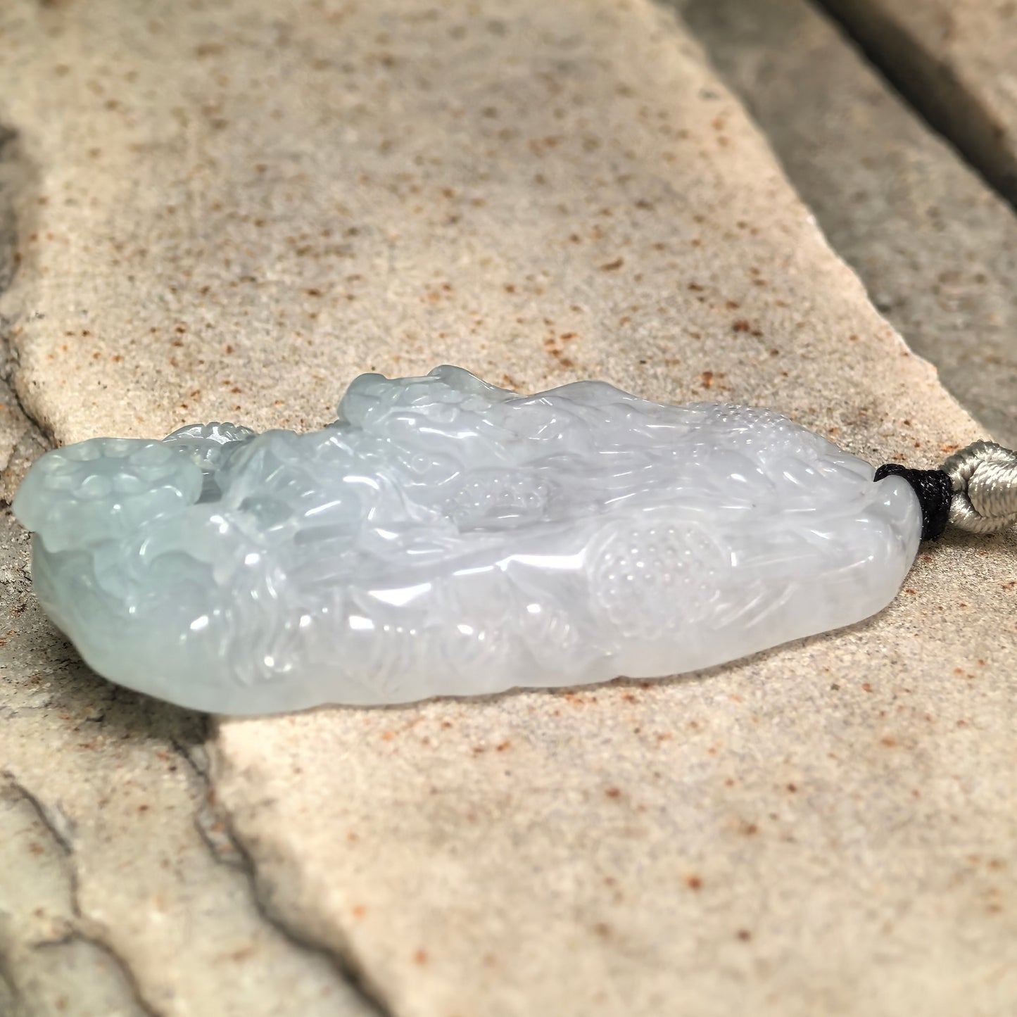 Natural Grade-A Glutinous Pale Green Dragon Jadeite Pendant · Burmese Jade