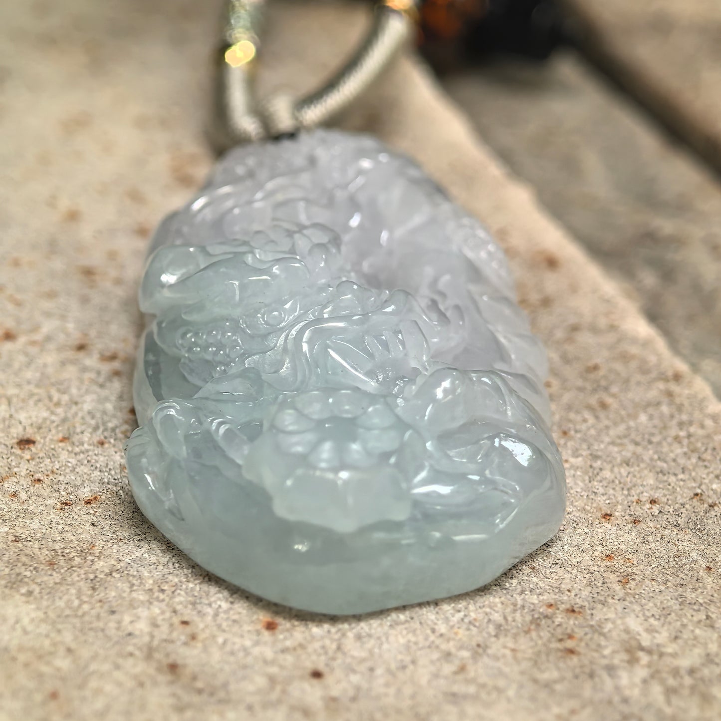 Natural Grade-A Glutinous Pale Green Dragon Jadeite Pendant · Burmese Jade
