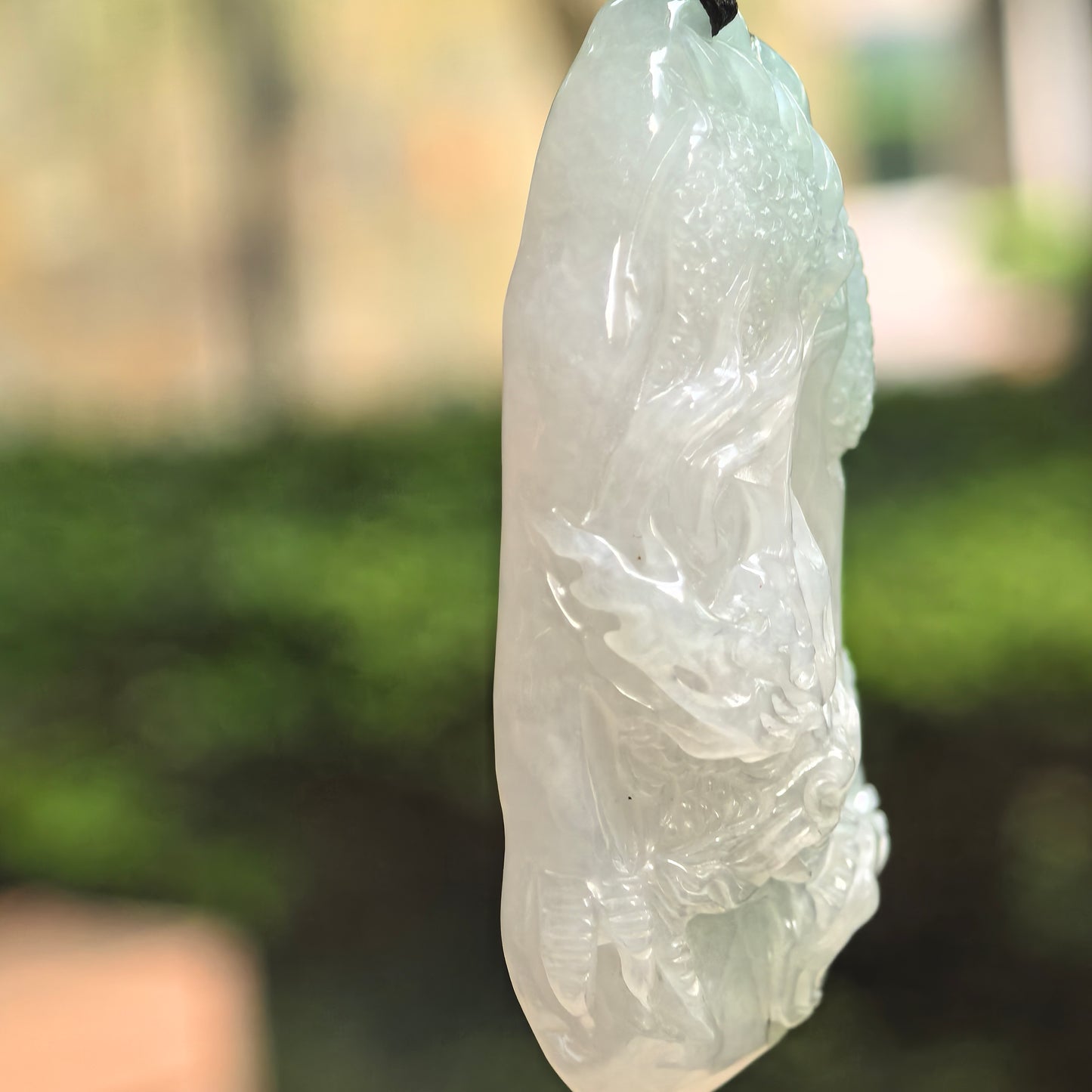 Natural Grade-A Glutinous Pale Green Dragon Jadeite Pendant · Burmese Jade