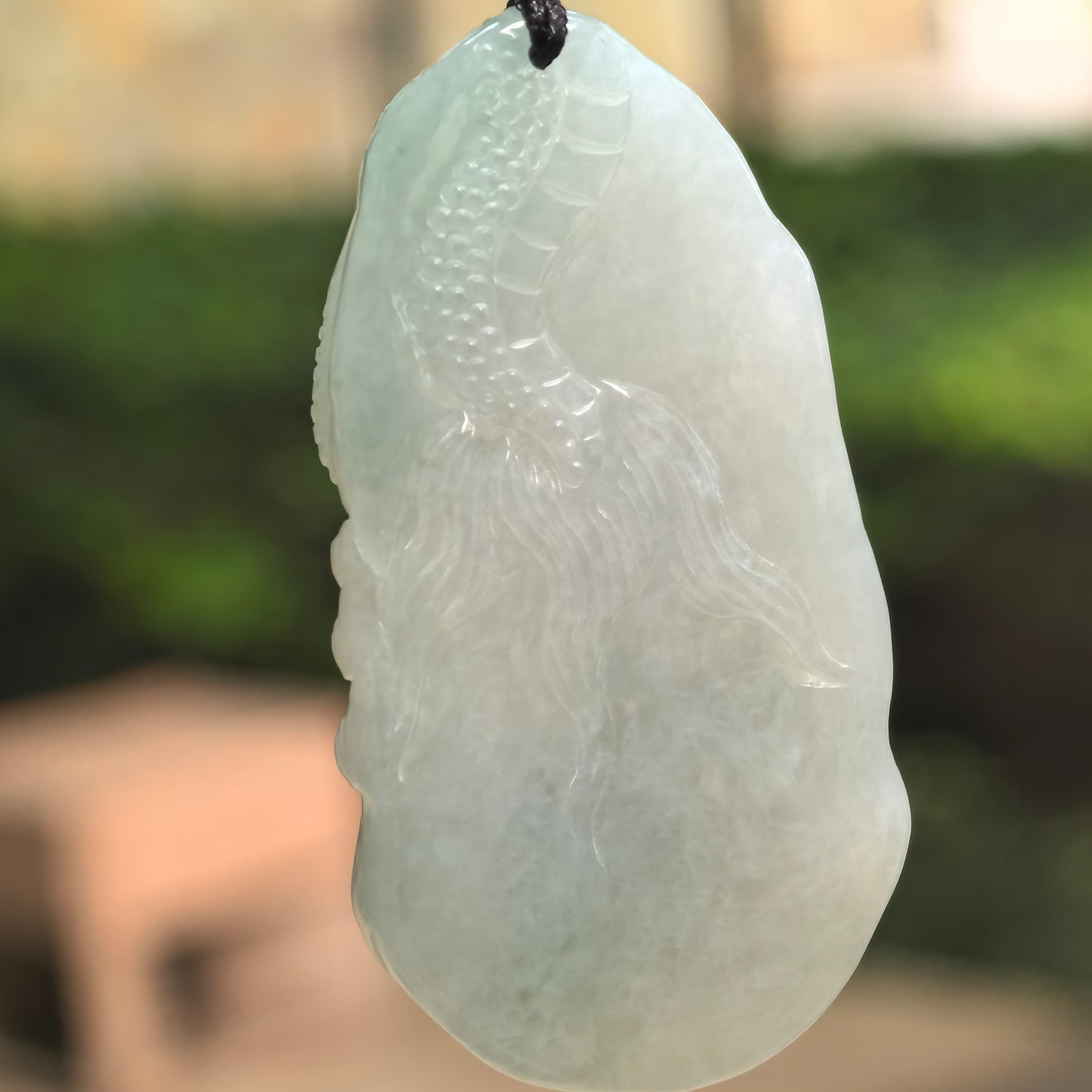 Natural Grade-A Glutinous Pale Green Dragon Jadeite Pendant · Burmese Jade