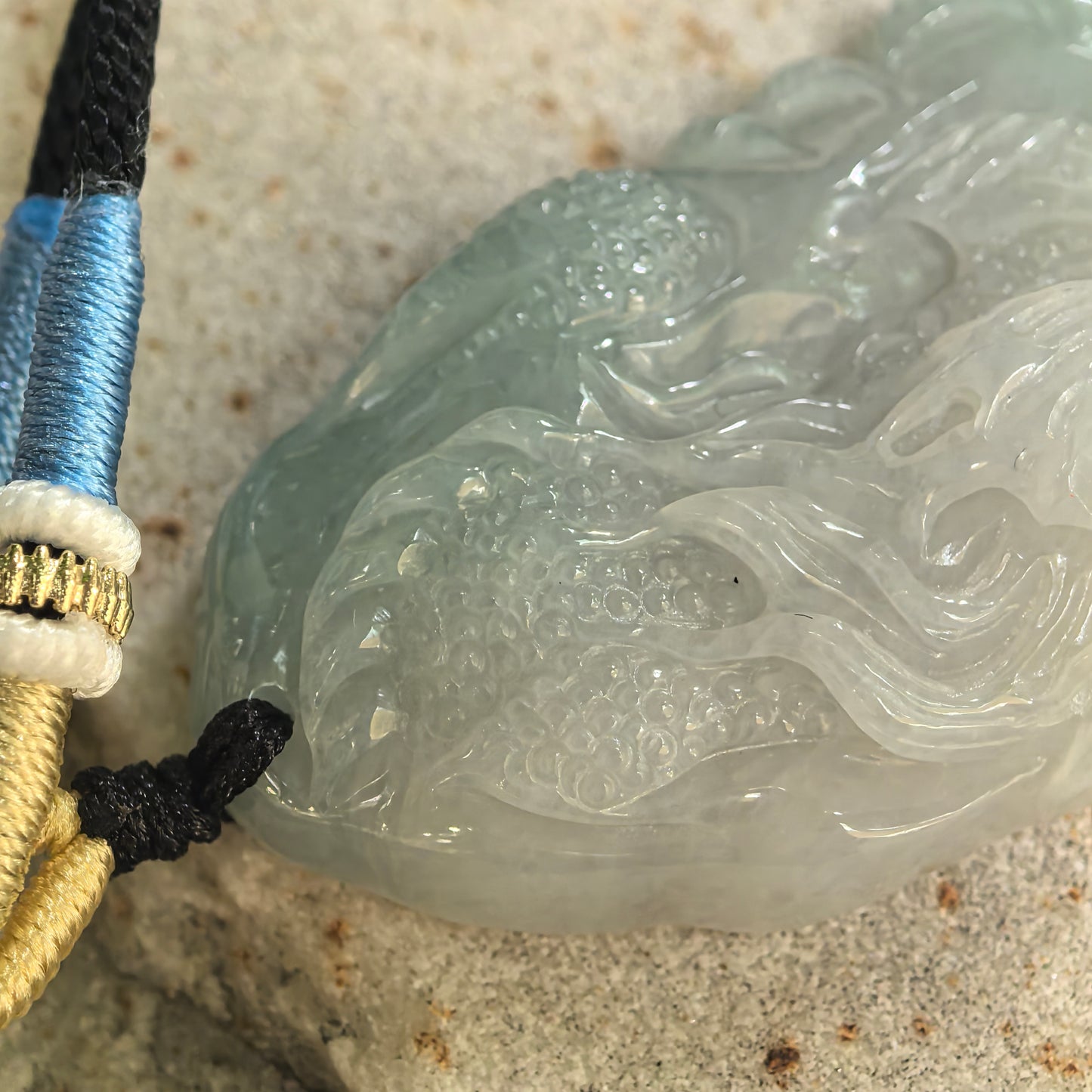 Natural Grade-A Glutinous Pale Green Dragon Jadeite Pendant · Burmese Jade