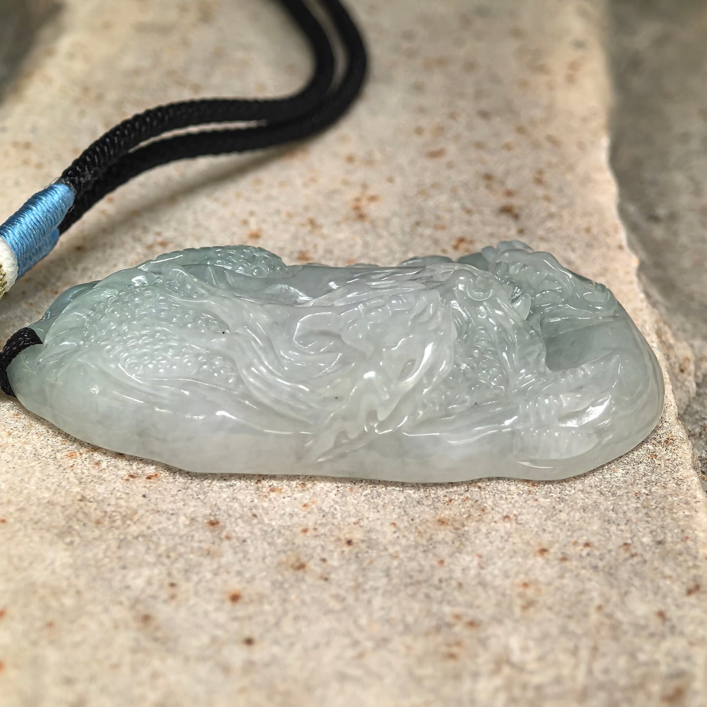 Natural Grade-A Glutinous Pale Green Dragon Jadeite Pendant · Burmese Jade