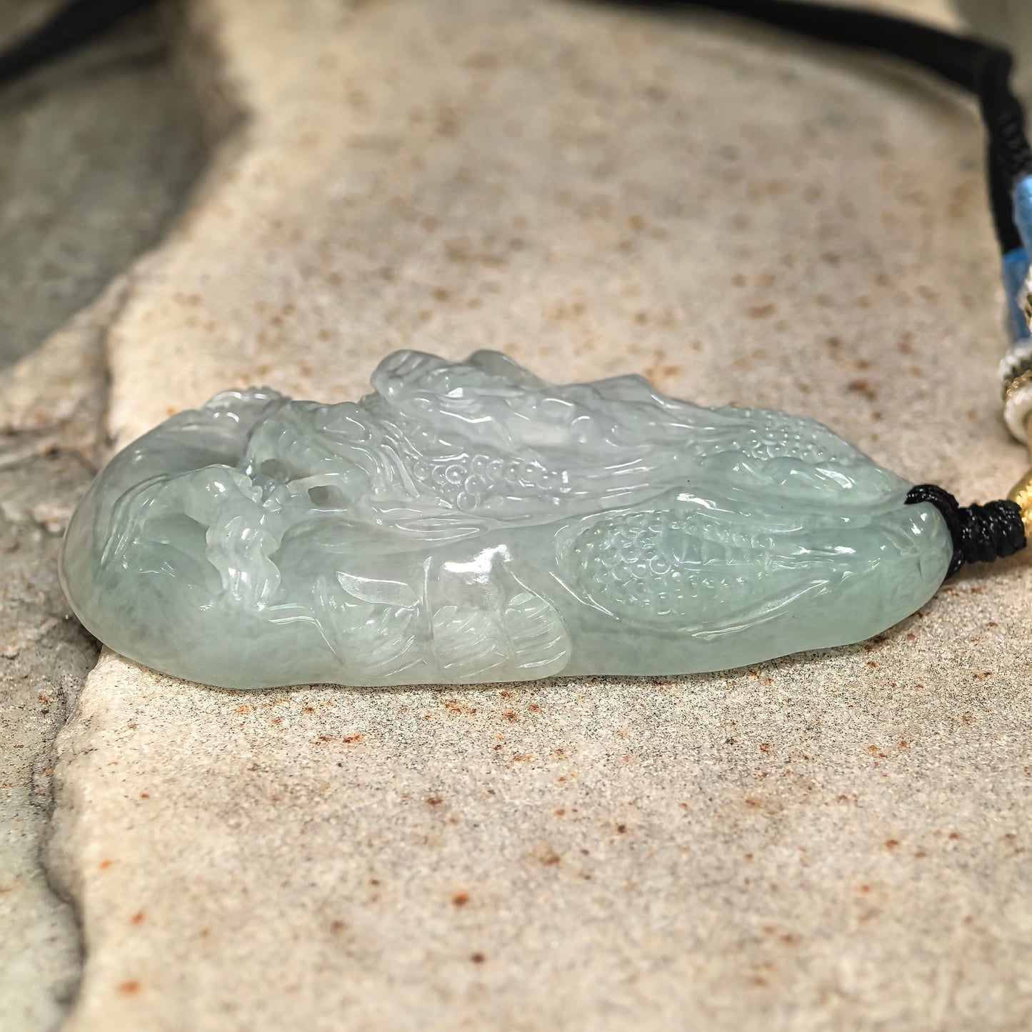 Natural Grade-A Glutinous Pale Green Dragon Jadeite Pendant · Burmese Jade