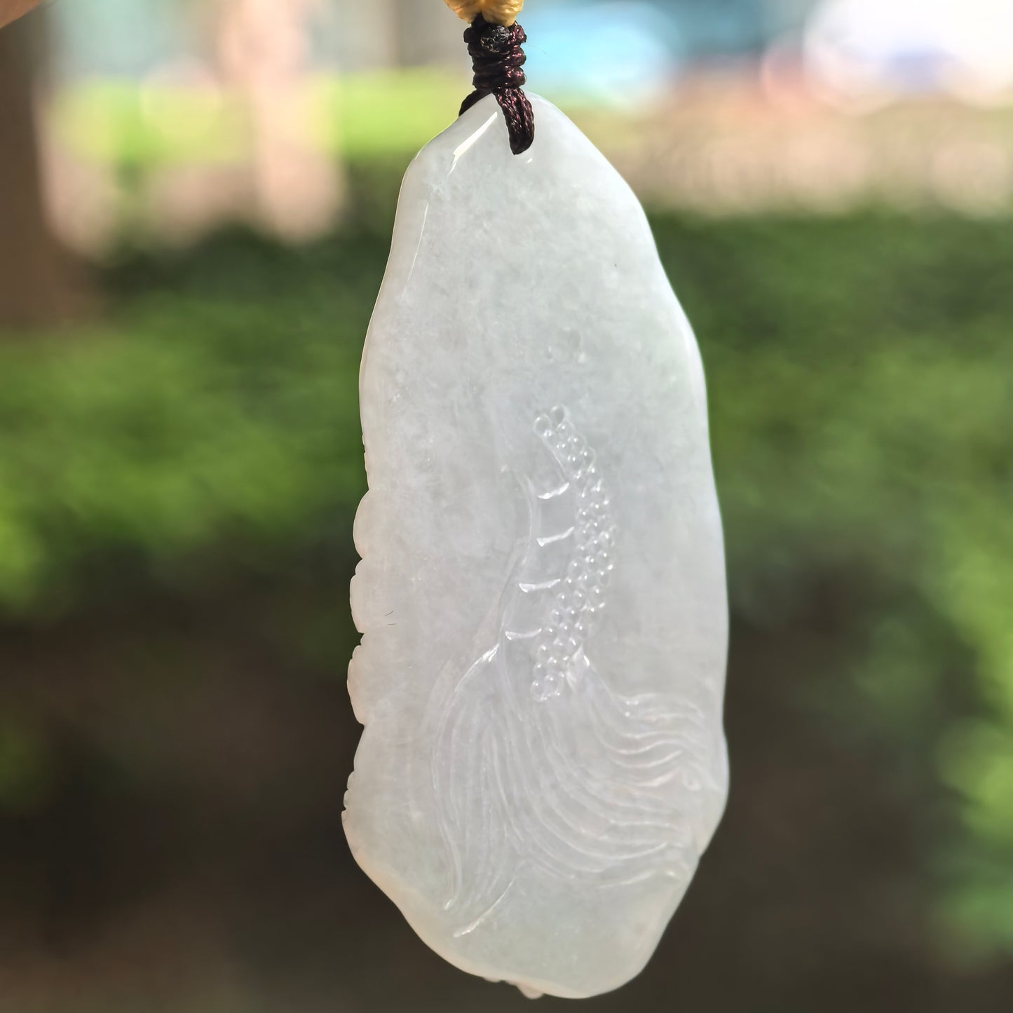 Natural Grade-A Glutinous Pale Green Dragon Jadeite Pendant · Burmese Jade