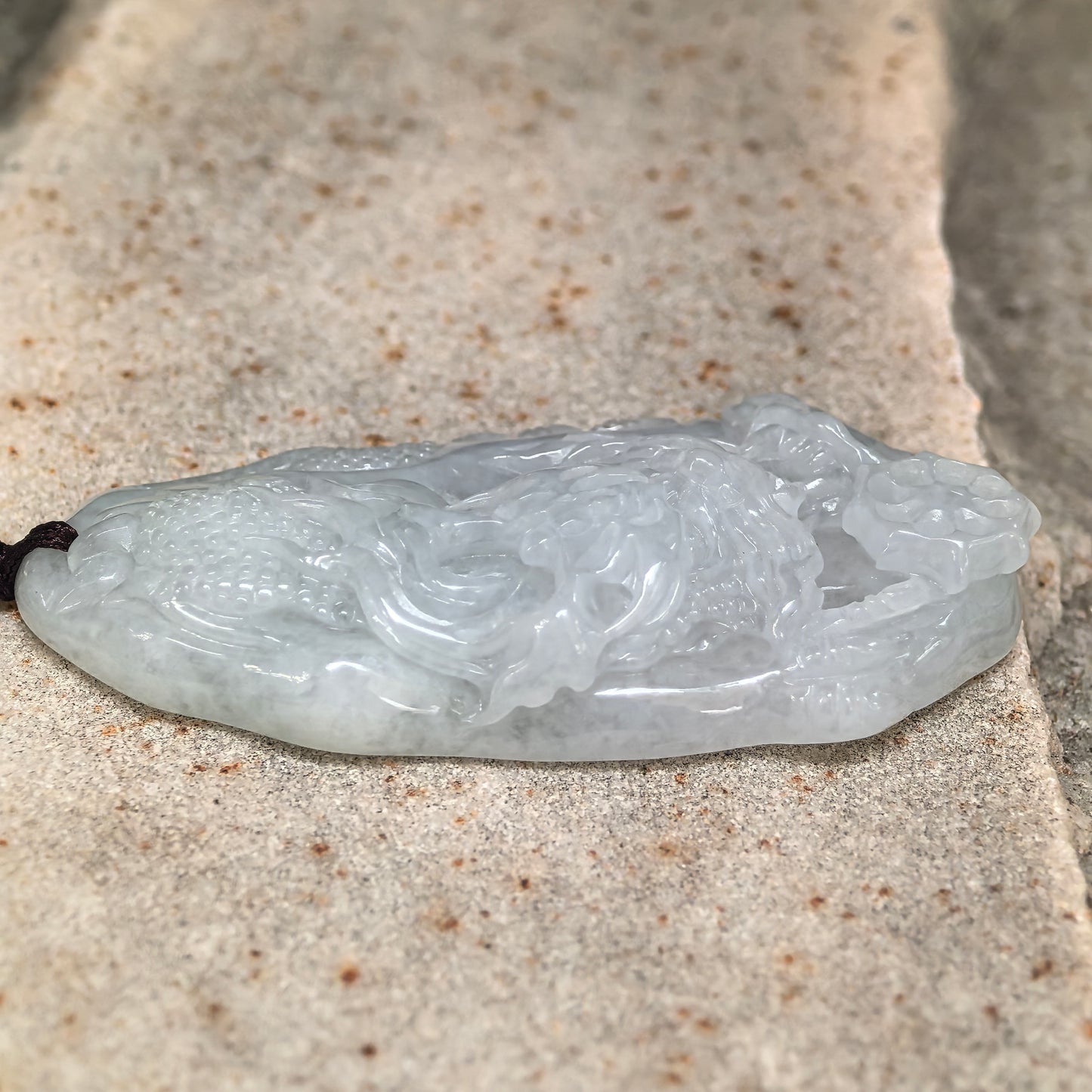 Natural Grade-A Glutinous Pale Green Dragon Jadeite Pendant · Burmese Jade