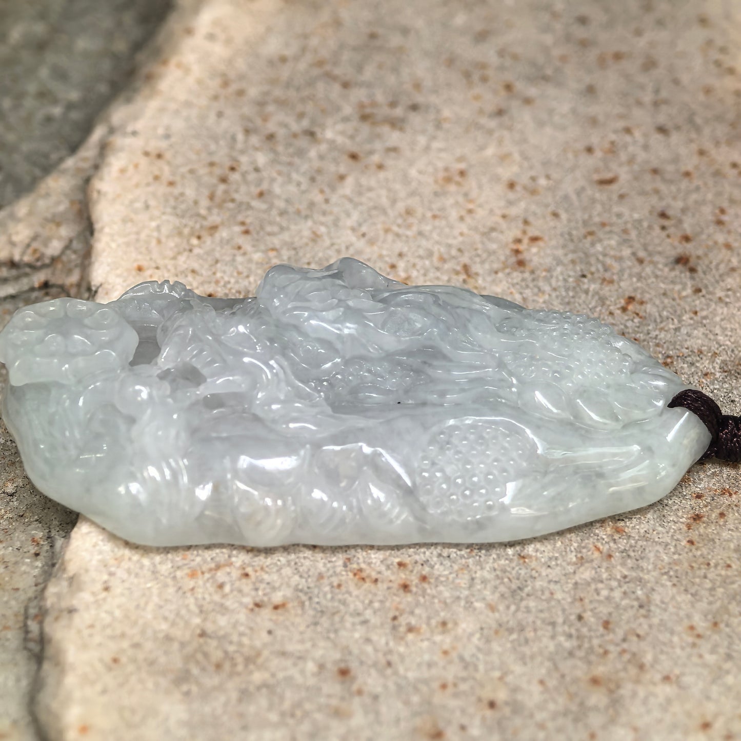 Natural Grade-A Glutinous Pale Green Dragon Jadeite Pendant · Burmese Jade