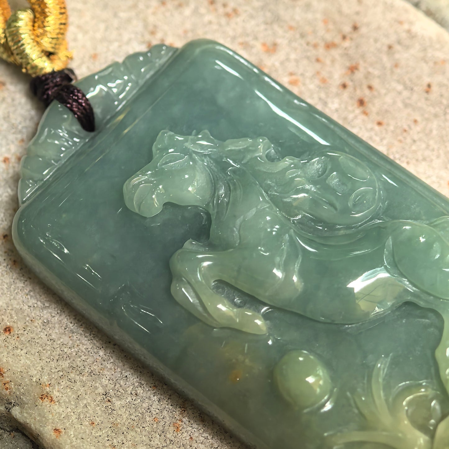 Natural Grade-A Glutinous Deep Green Horse Jadeite Pendant · Burmese Jade