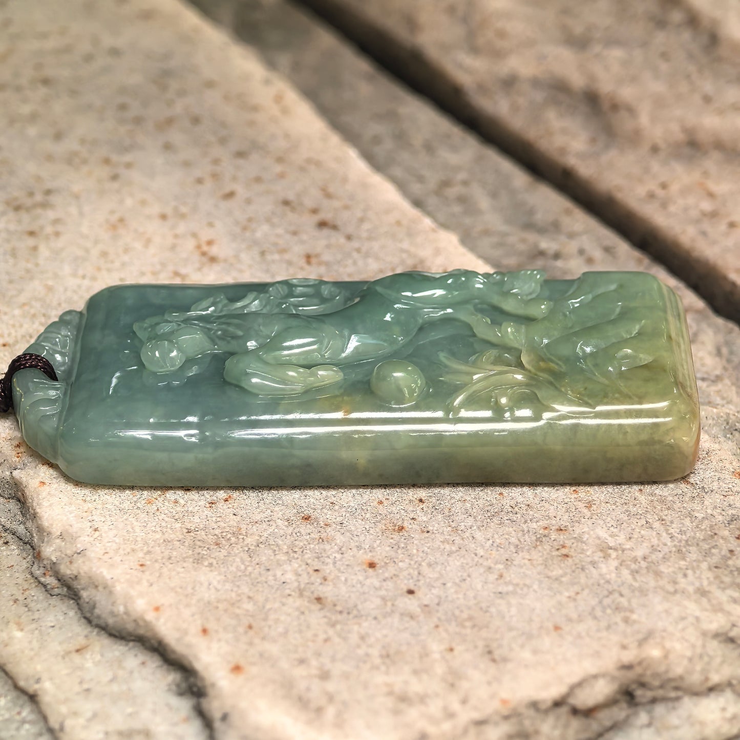 Natural Grade-A Glutinous Deep Green Horse Jadeite Pendant · Burmese Jade