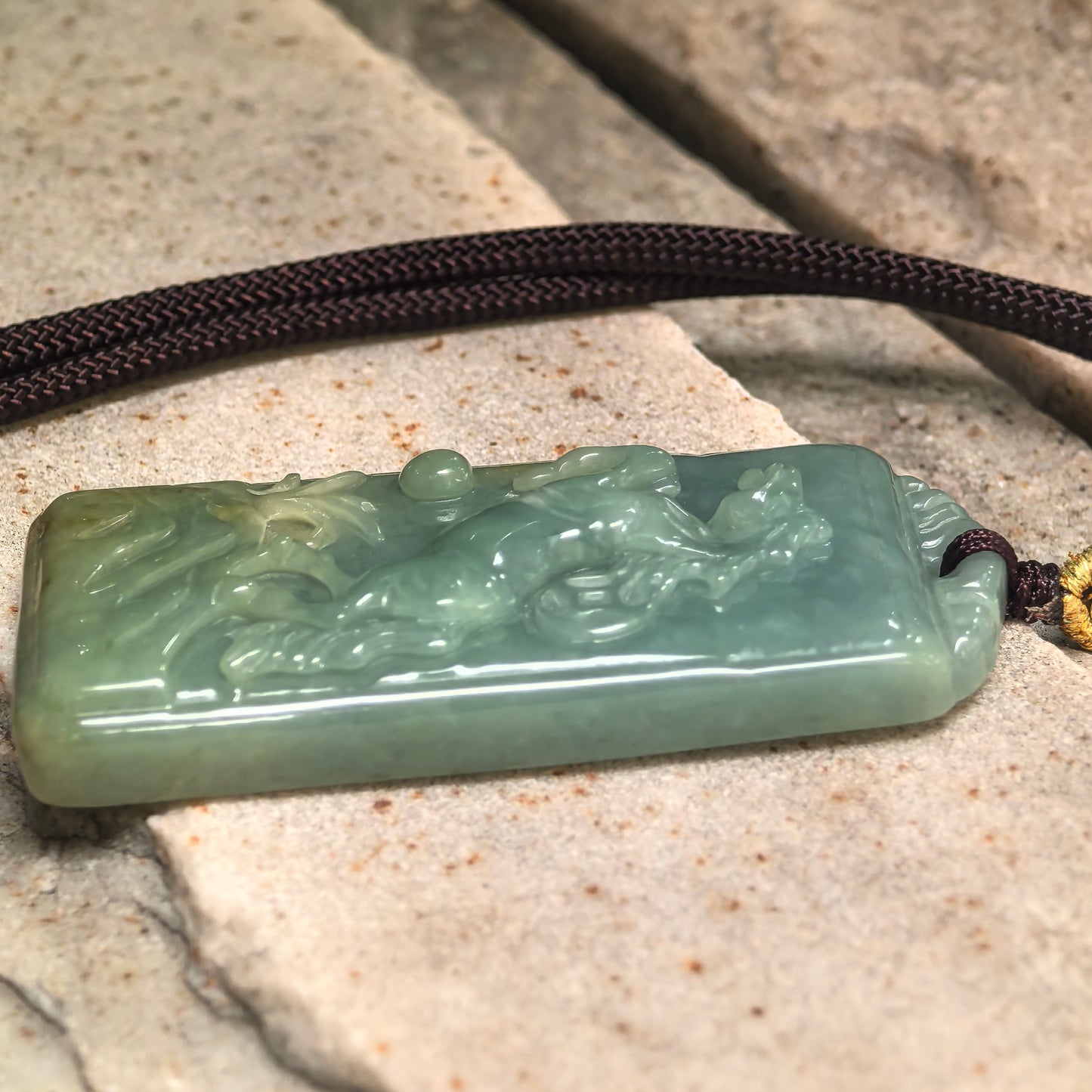 Natural Grade-A Glutinous Deep Green Horse Jadeite Pendant · Burmese Jade