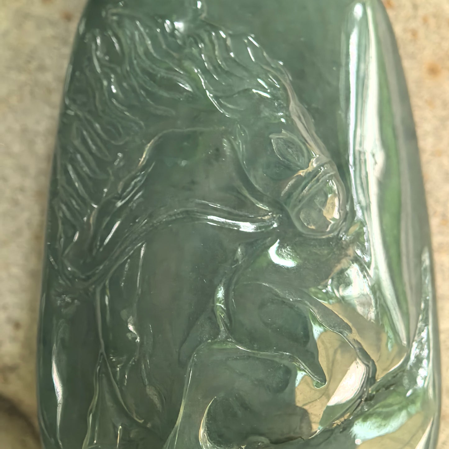 Natural Grade-A Glutinous Deep Green Horse Jadeite Pendant · Burmese Jade