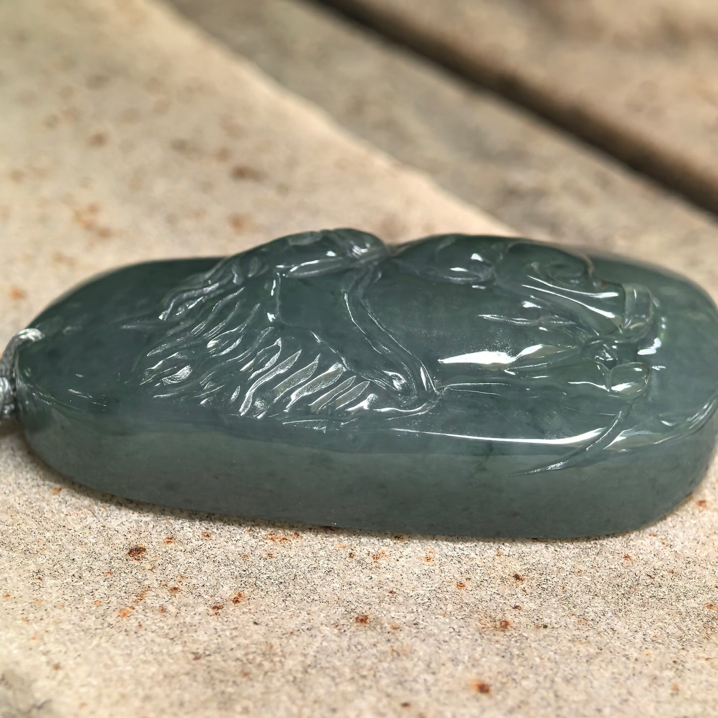 Natural Grade-A Glutinous Deep Green Horse Jadeite Pendant · Burmese Jade