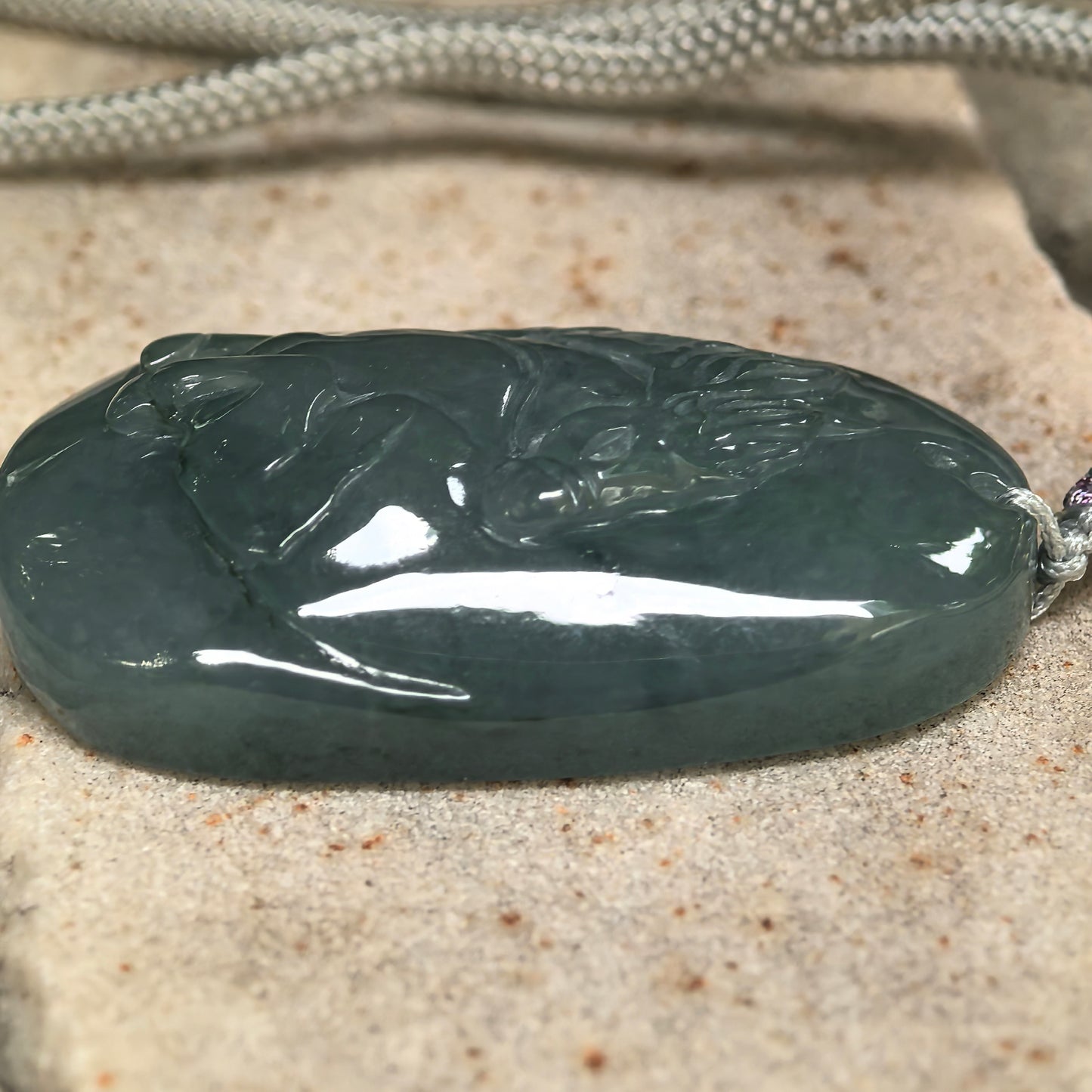 Natural Grade-A Glutinous Deep Green Horse Jadeite Pendant · Burmese Jade