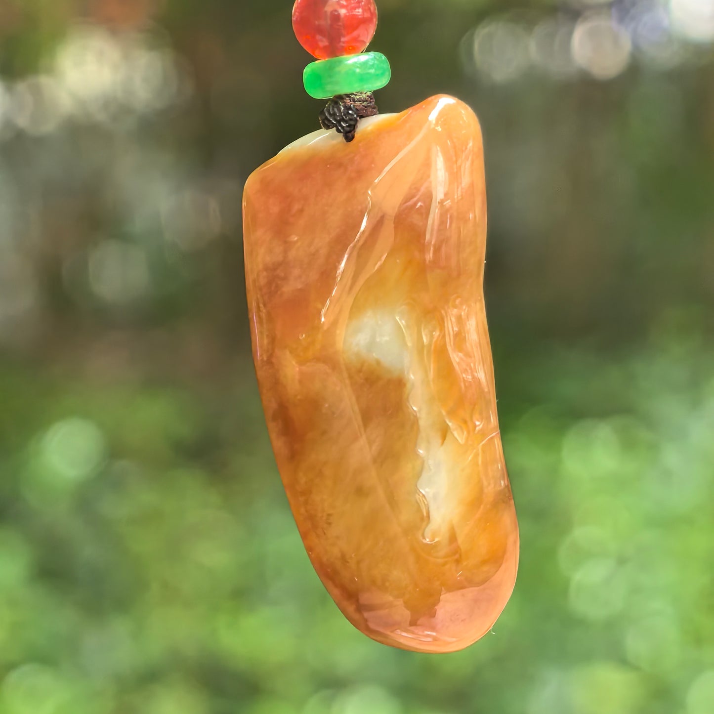 Natural Grade-A Glutinous Yellow and Pale Green Fish Jadeite Pendant · Burmese Jade