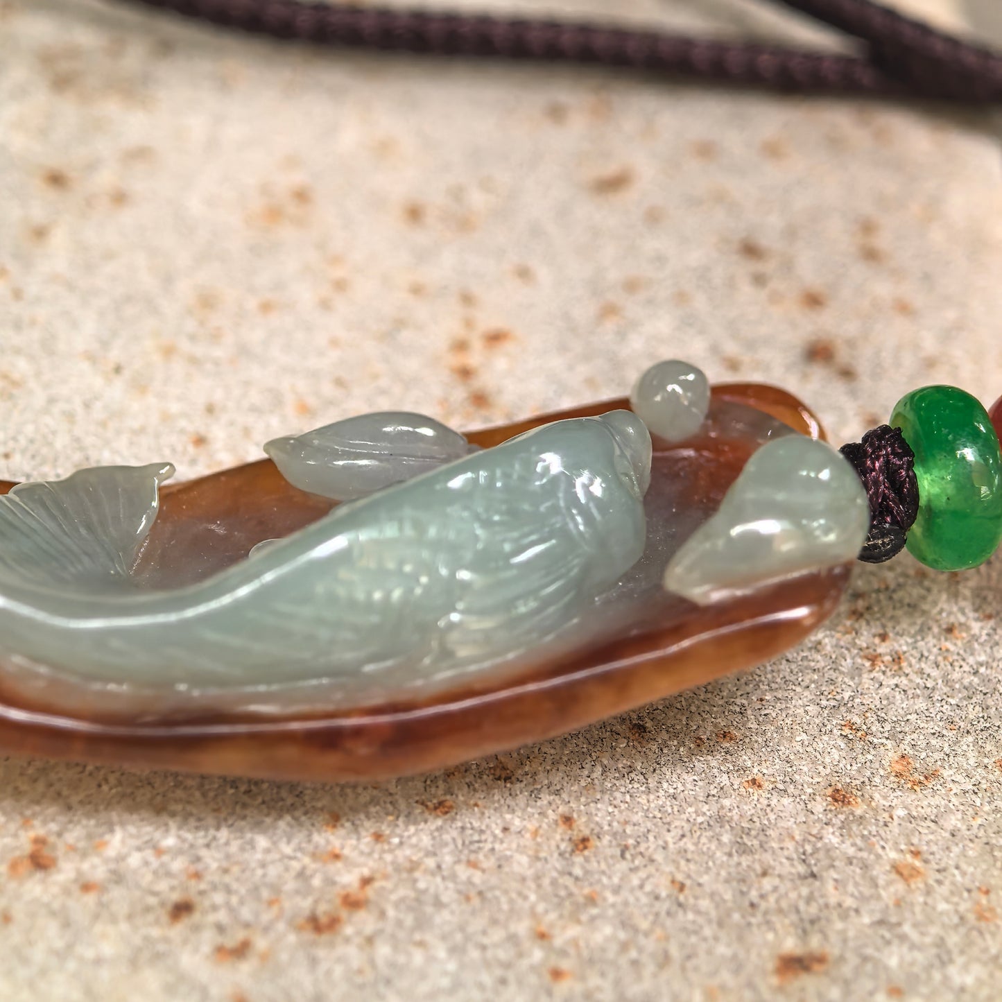 Natural Grade-A Glutinous Yellow and Pale Green Fish Jadeite Pendant · Burmese Jade
