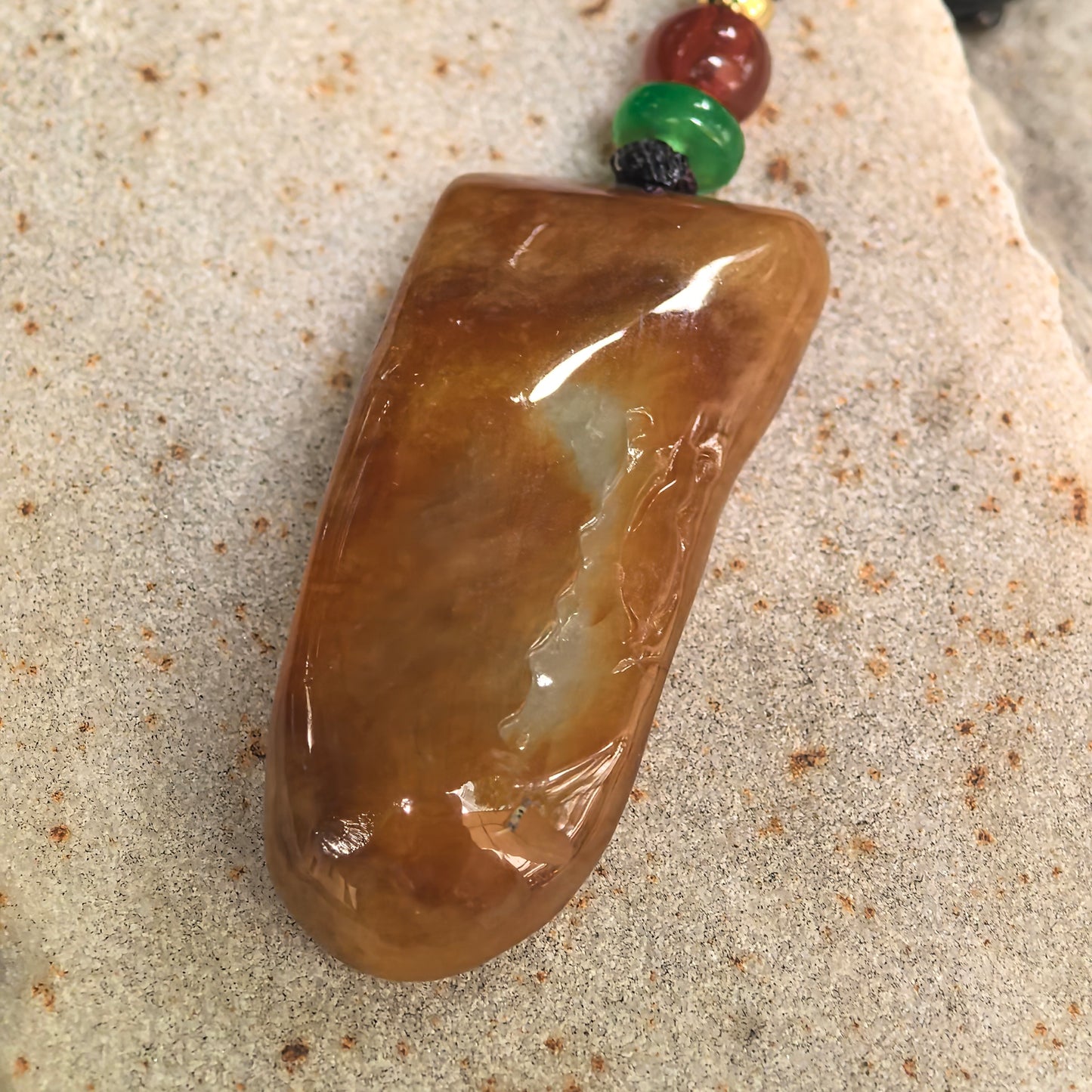 Natural Grade-A Glutinous Yellow and Pale Green Fish Jadeite Pendant · Burmese Jade
