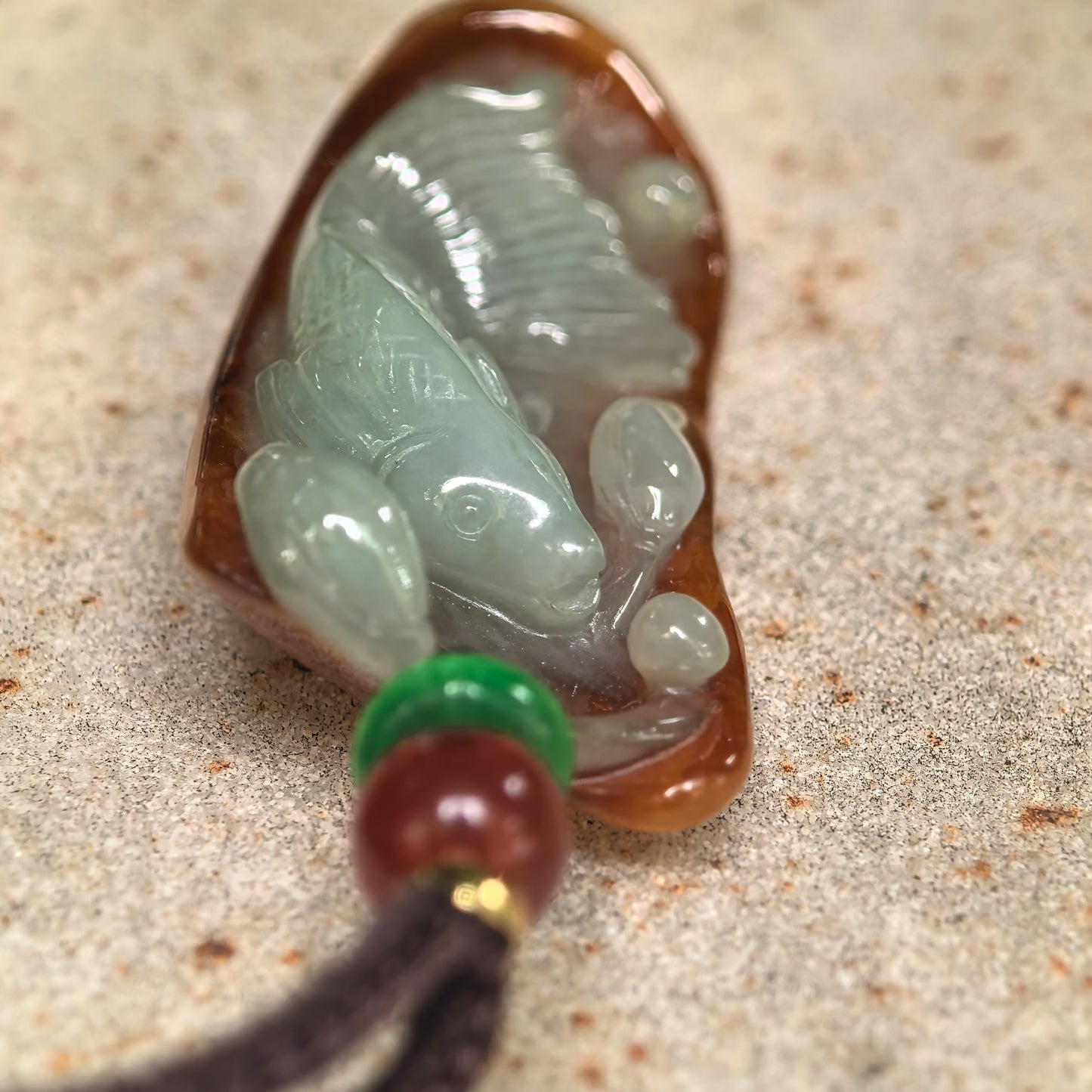 Natural Grade-A Glutinous Yellow and Pale Green Fish Jadeite Pendant · Burmese Jade