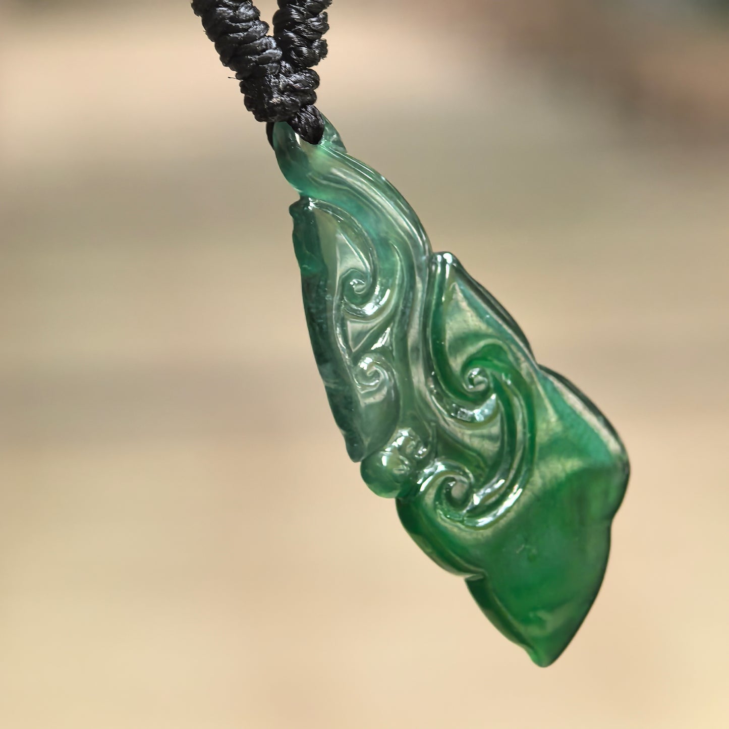 Natural Grade-A Glutinous-Icy Dark Green Ruyi Jadeite Pendant · Guatemalan Jade