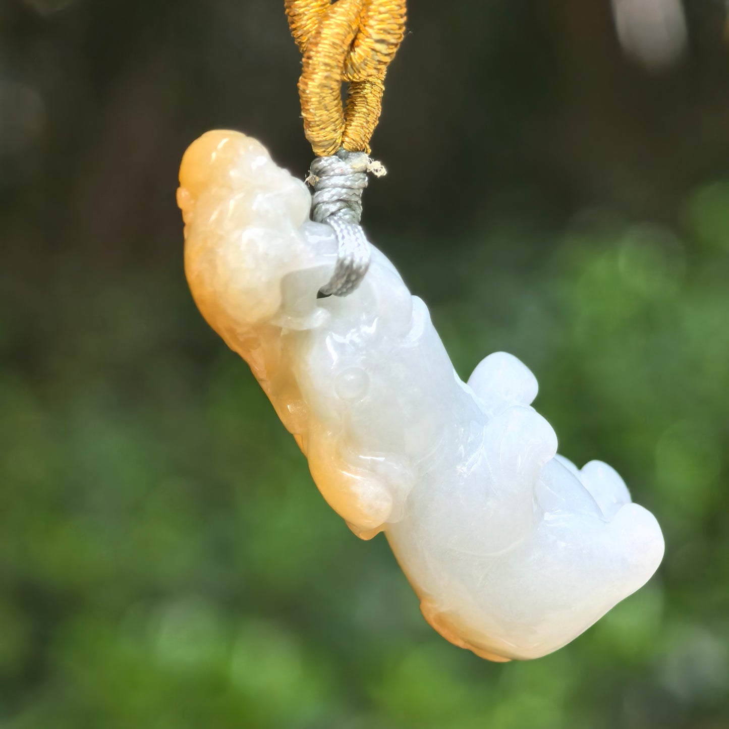 Natural Grade-A Glutinous White & Yellow Skin Monkey-on-Elephant Jadeite Pendant · Burmese Jade