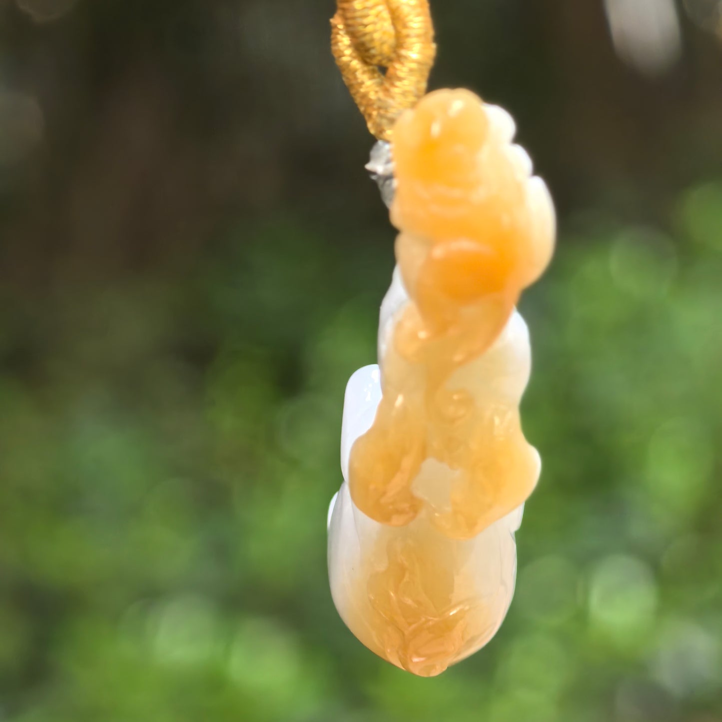 Natural Grade-A Glutinous White & Yellow Skin Monkey-on-Elephant Jadeite Pendant · Burmese Jade