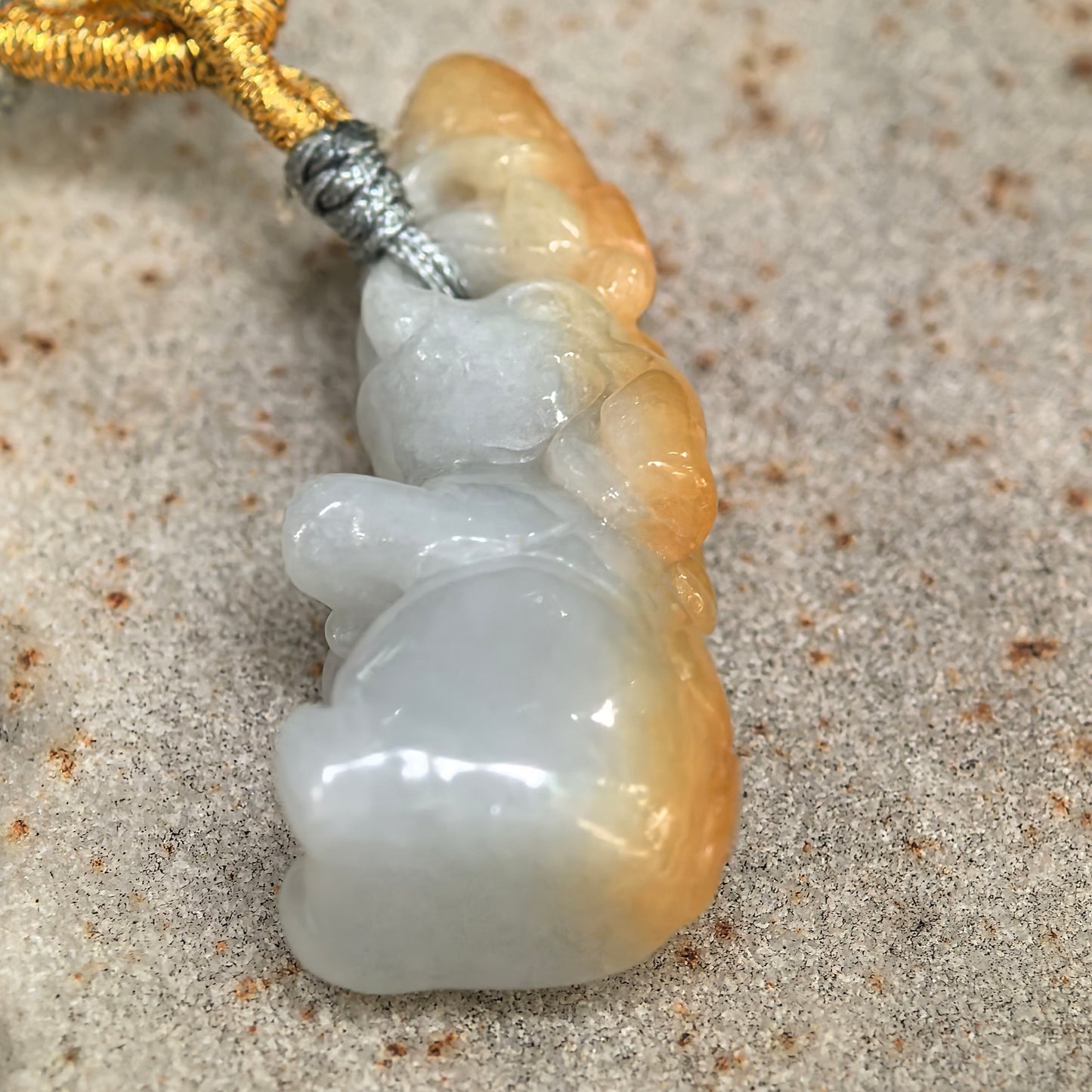 Natural Grade-A Glutinous White & Yellow Skin Monkey-on-Elephant Jadeite Pendant · Burmese Jade