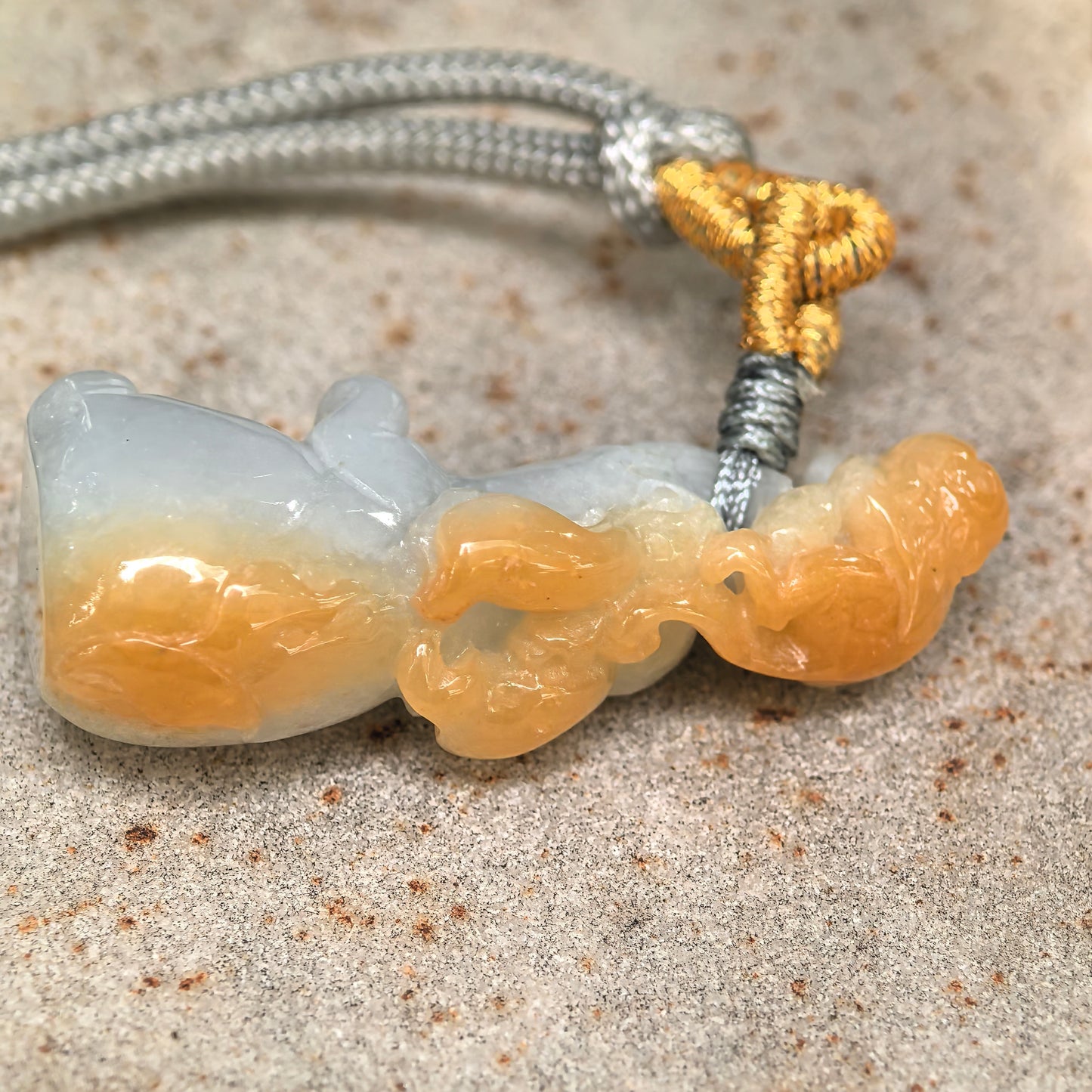 Natural Grade-A Glutinous White & Yellow Skin Monkey-on-Elephant Jadeite Pendant · Burmese Jade