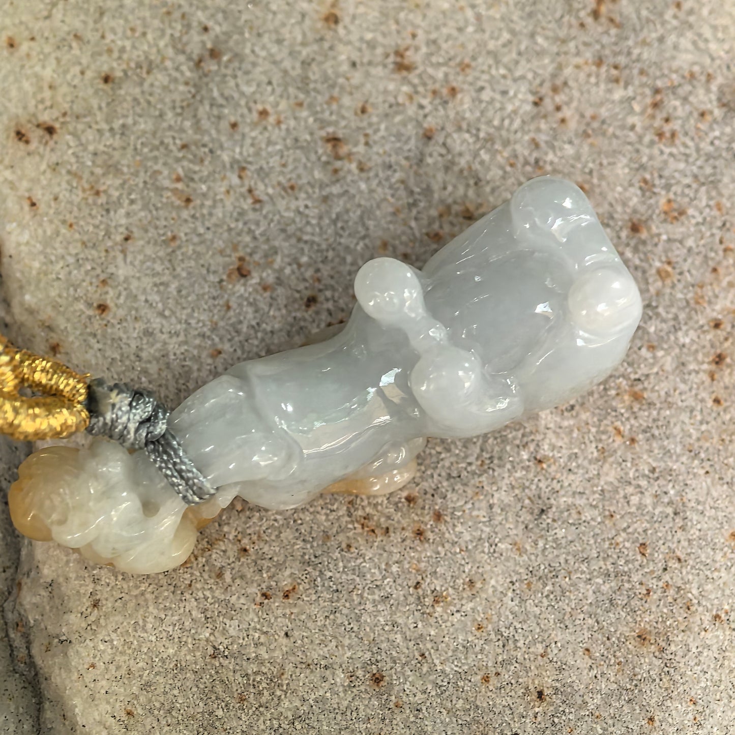 Natural Grade-A Glutinous White & Yellow Skin Monkey-on-Elephant Jadeite Pendant · Burmese Jade