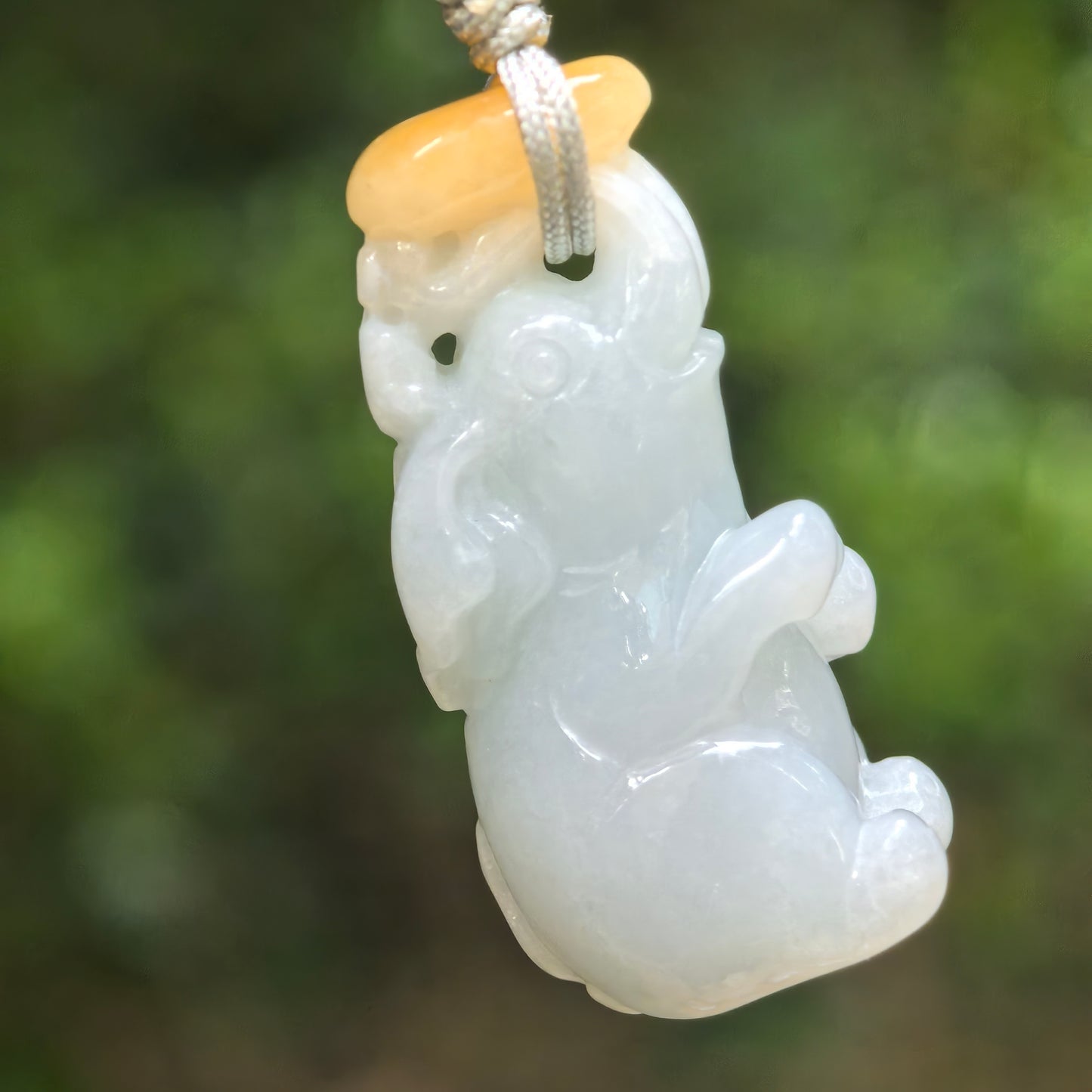 Natural Grade-A Glutinous White & Yellow Jadeite Elephant Pendant · Burmese Jade