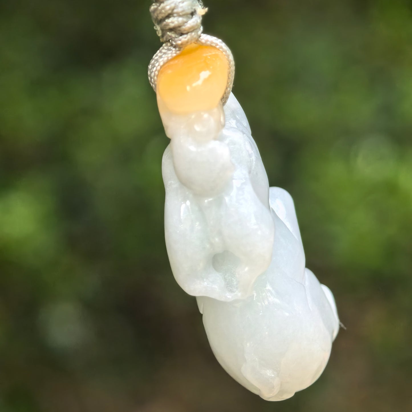 Natural Grade-A Glutinous White & Yellow Jadeite Elephant Pendant · Burmese Jade