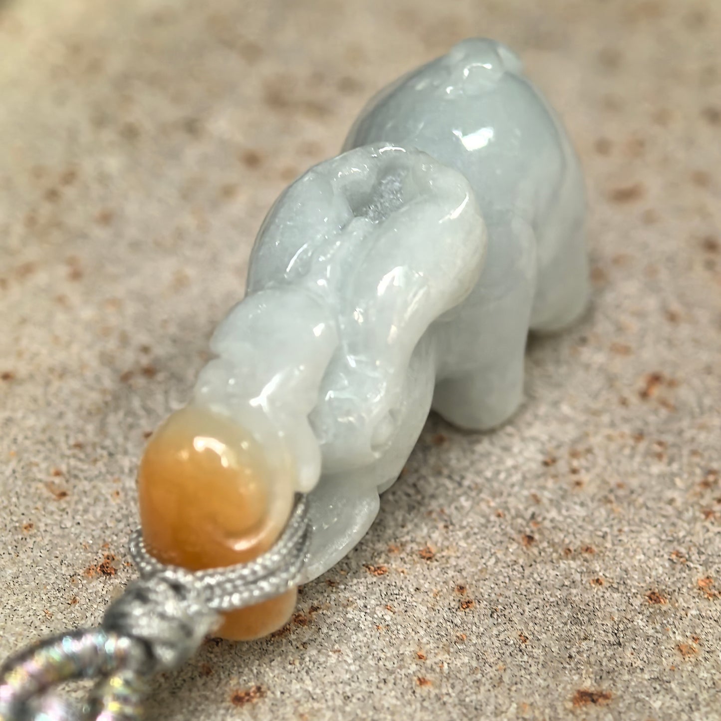 Natural Grade-A Glutinous White & Yellow Jadeite Elephant Pendant · Burmese Jade