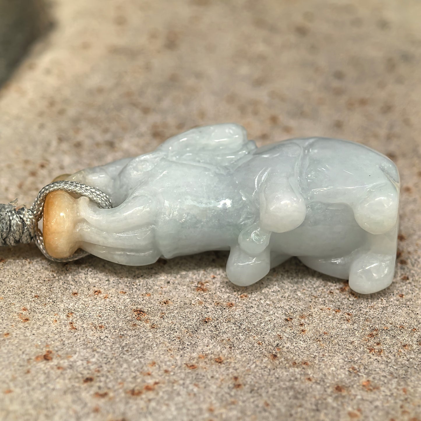 Natural Grade-A Glutinous White & Yellow Jadeite Elephant Pendant · Burmese Jade