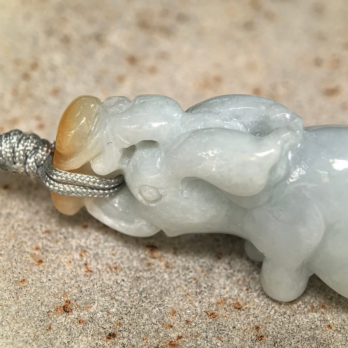 Natural Grade-A Glutinous White & Yellow Jadeite Elephant Pendant · Burmese Jade