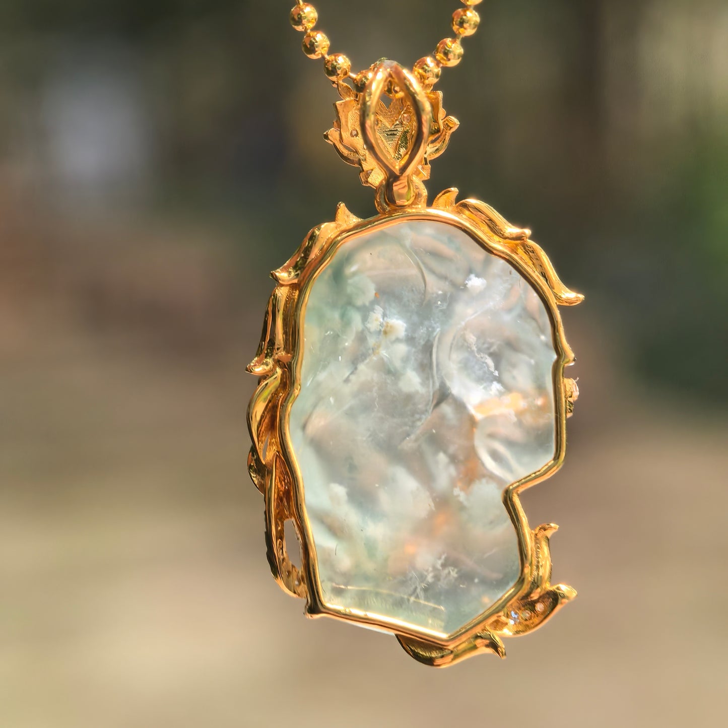 Natural Grade-A Icy Light Green Horse Head Jadeite Pendant · Burmese Jade