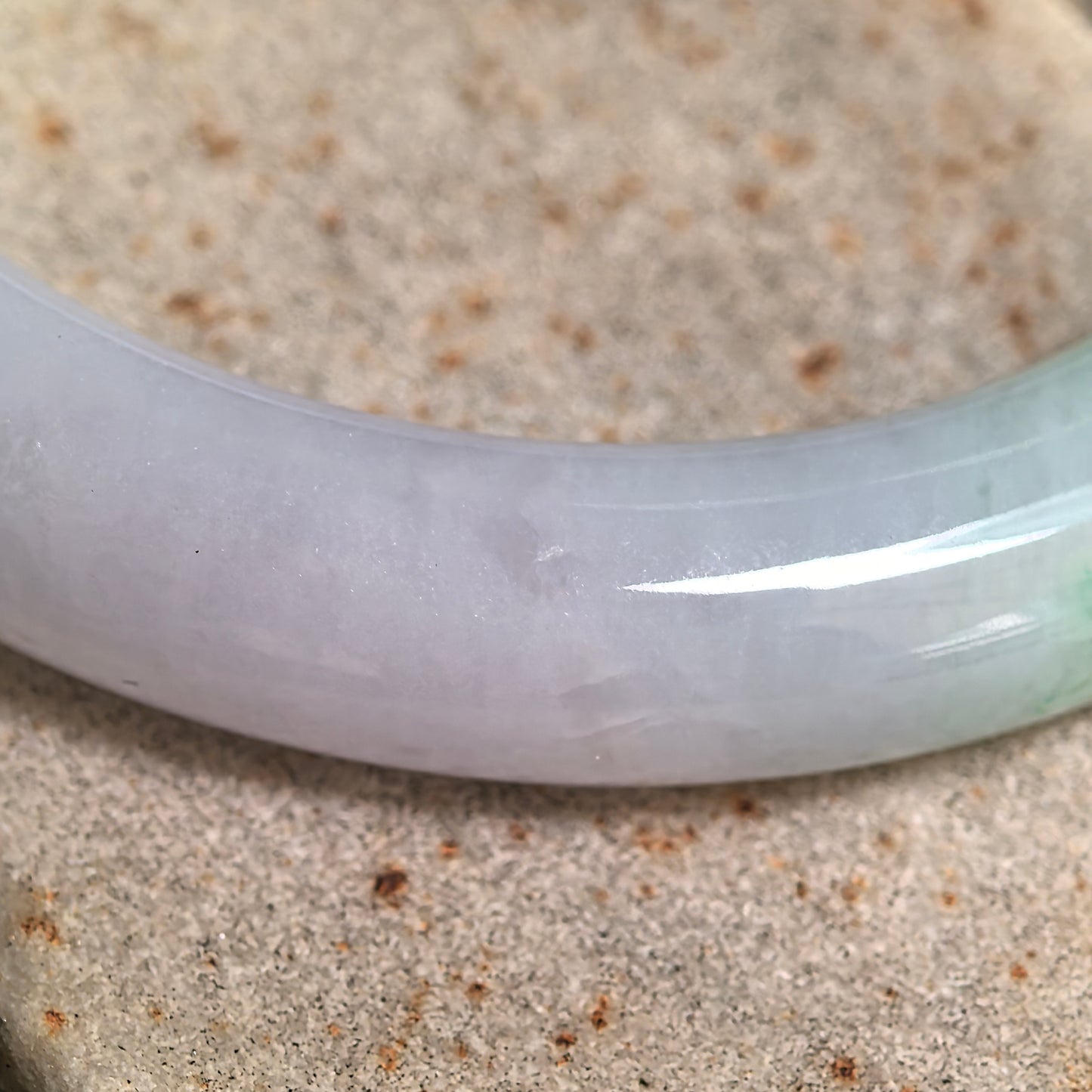 Natural Grade-A Icy Glutinous Light Lavender Base Green Floater Round Jadeite Bangle · Burmese Jade 54mm