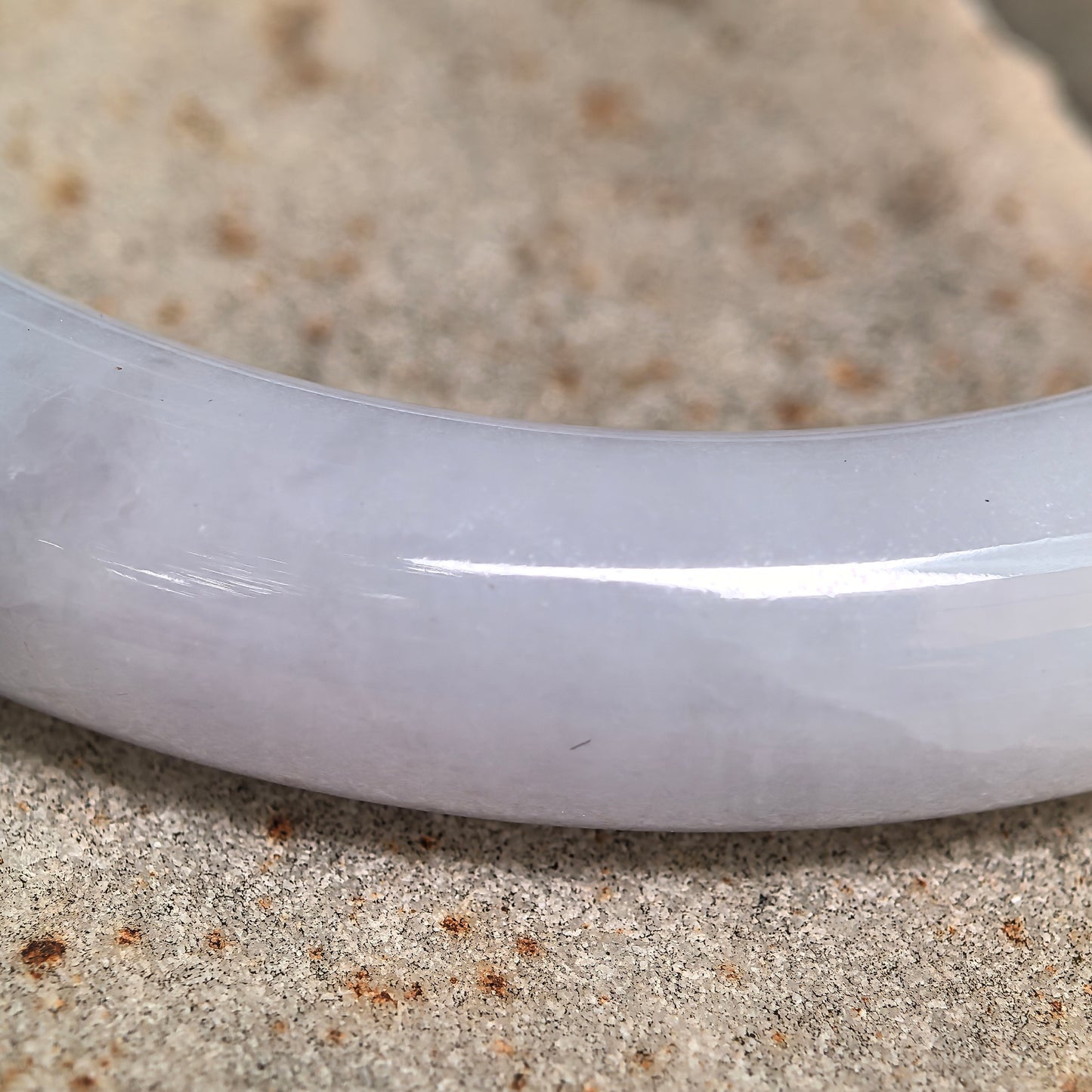 Natural Grade-A Icy Glutinous Light Lavender Base Green Floater Round Jadeite Bangle · Burmese Jade 54mm