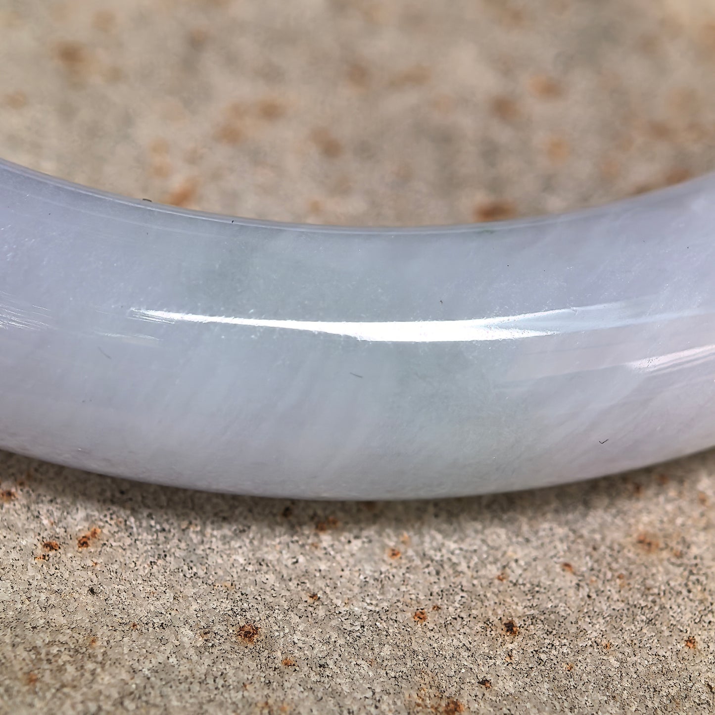 Natural Grade-A Icy Glutinous Light Lavender Base Green Floater Round Jadeite Bangle · Burmese Jade 54mm