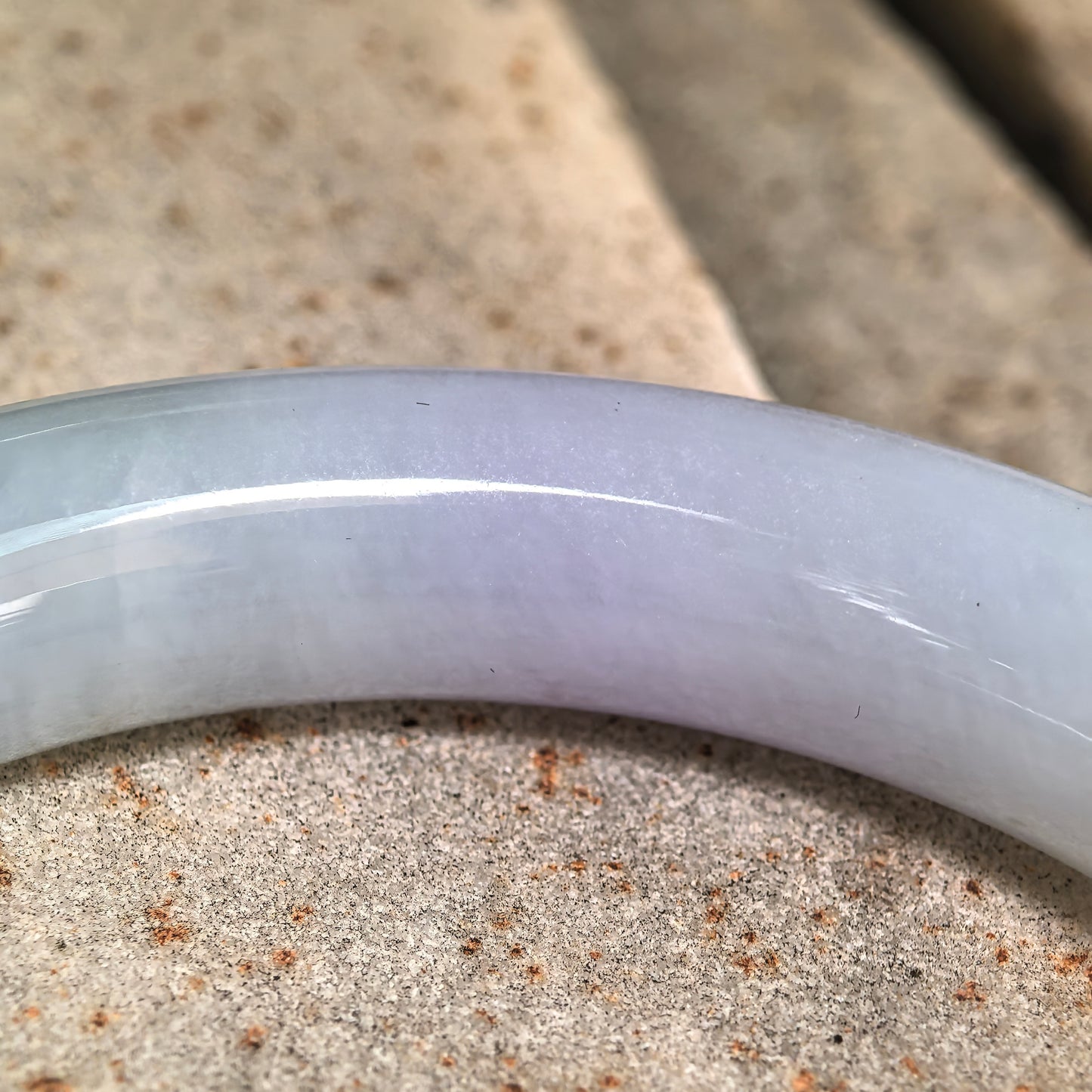 Natural Grade-A Icy Glutinous Light Lavender Base Green Floater Round Jadeite Bangle · Burmese Jade 54mm