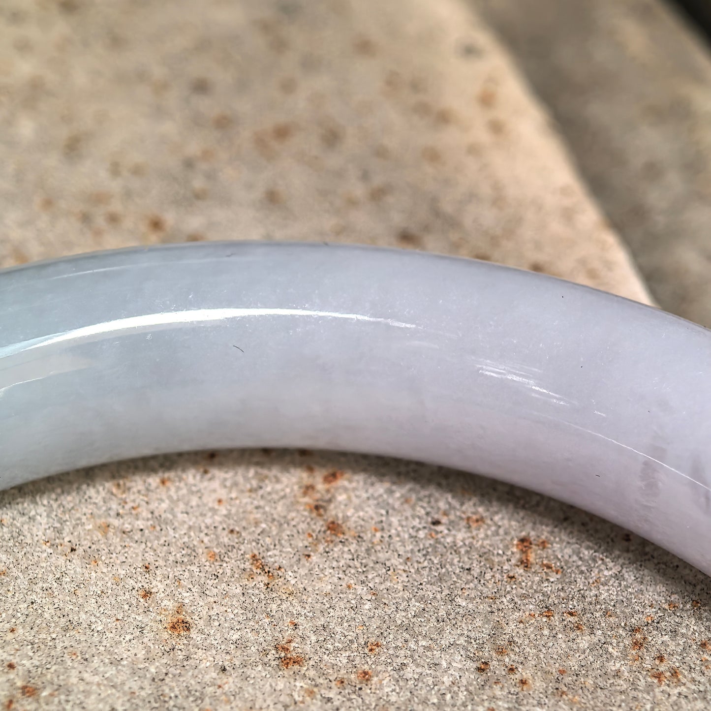 Natural Grade-A Icy Glutinous Light Lavender Base Green Floater Round Jadeite Bangle · Burmese Jade 54mm