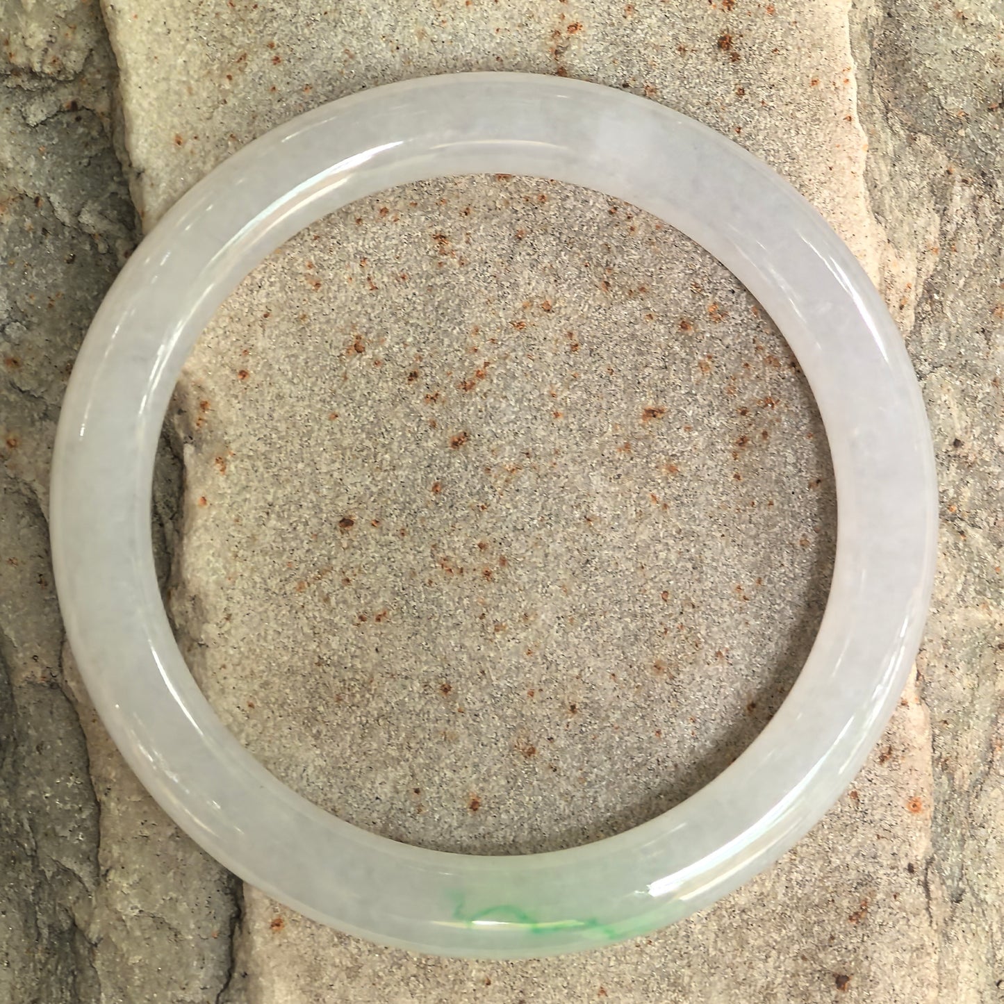 Natural Grade-A Icy Glutinous Light Green-White Round Jadeite Bangle · Burmese Jade 52mm