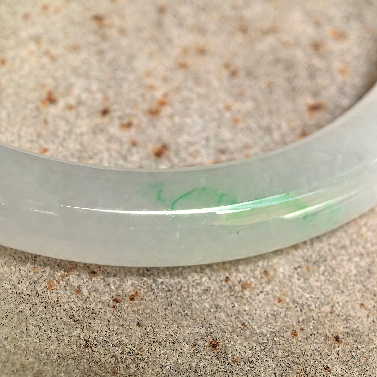 Natural Grade-A Icy Glutinous Light Green-White Round Jadeite Bangle · Burmese Jade 52mm