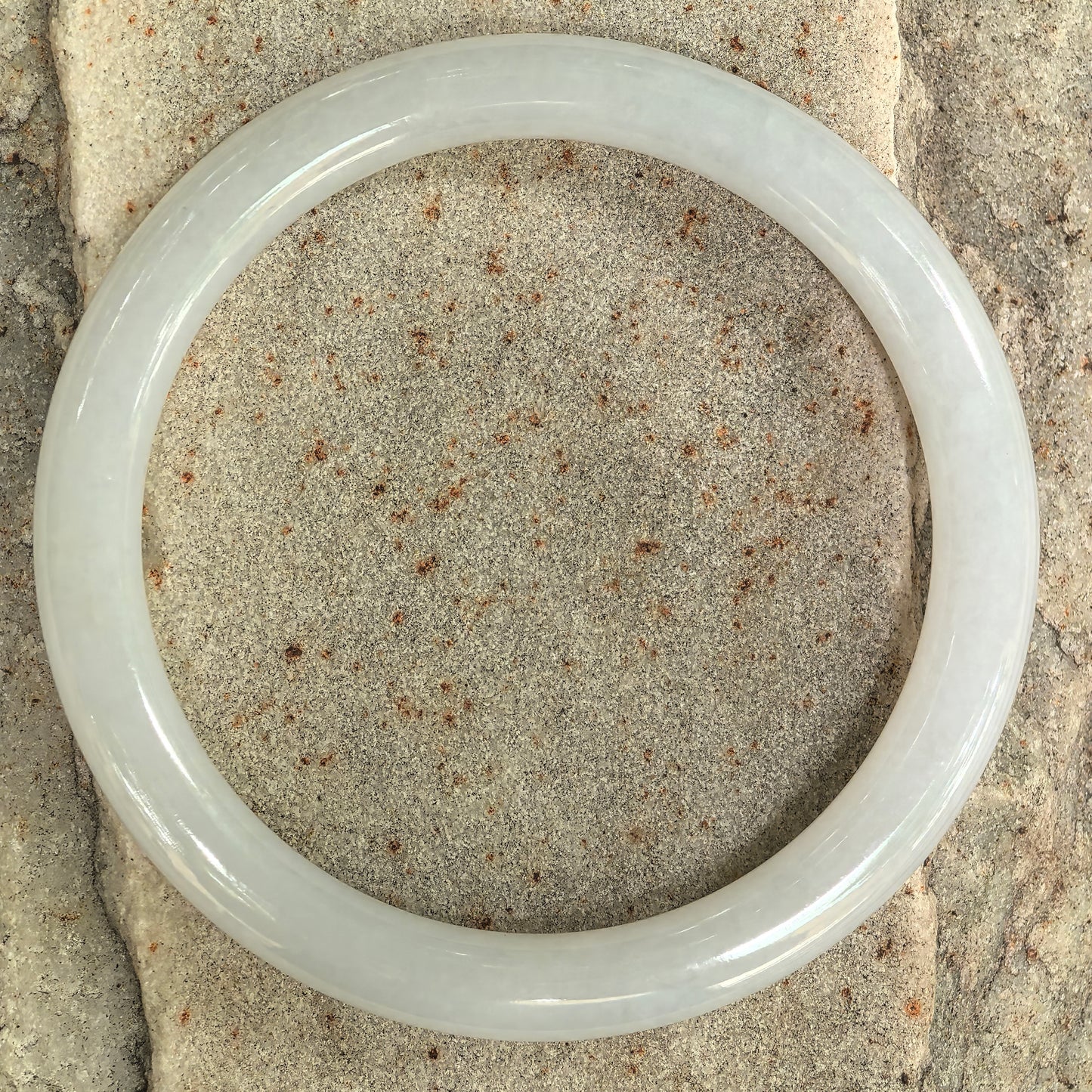 Natural Grade-A Glutinous White Slim Round Jadeite Bangle · Burmese Jade 53mm