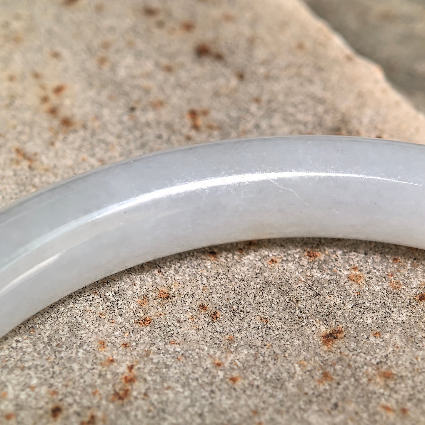 Natural Grade-A Glutinous White Slim Round Jadeite Bangle · Burmese Jade 53mm
