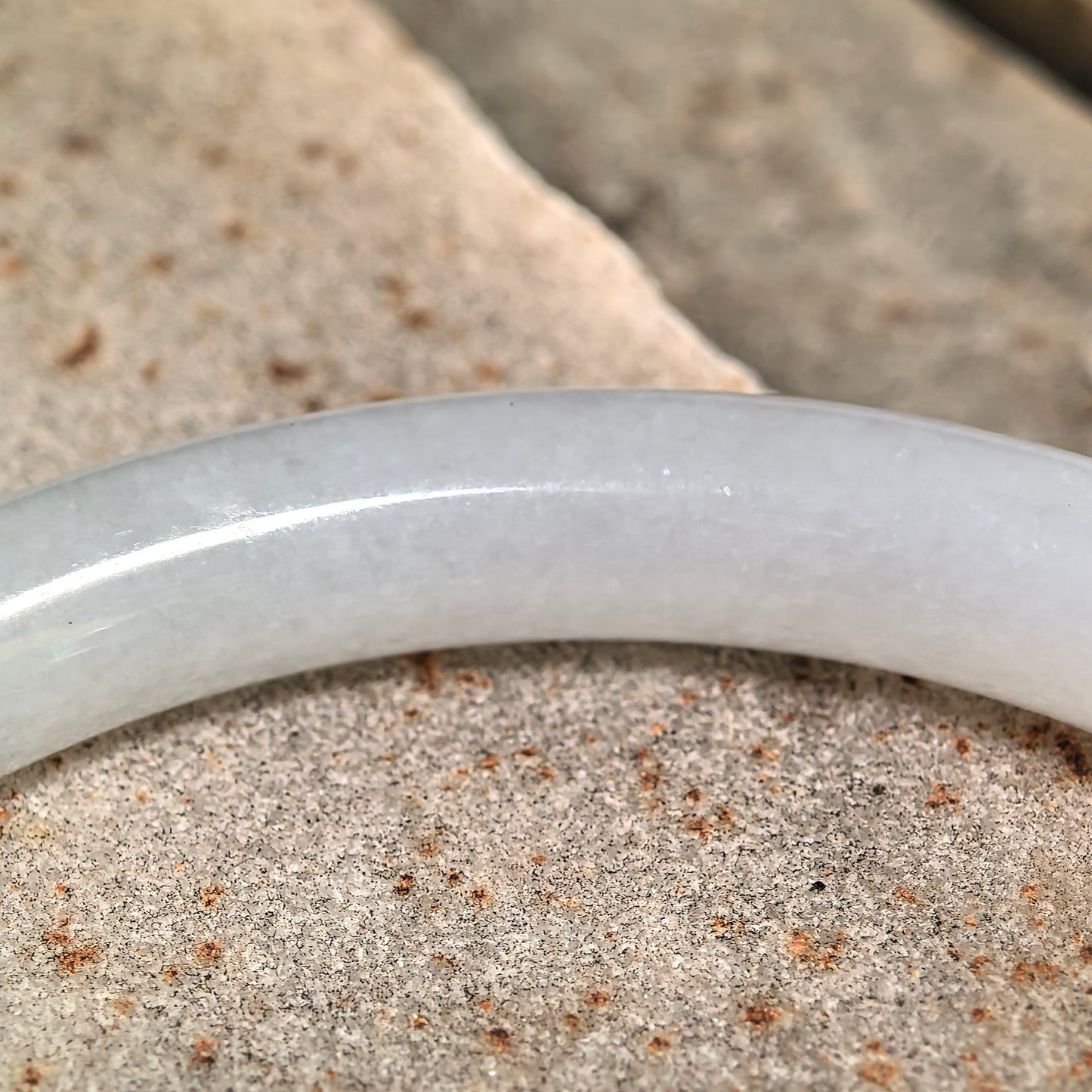 Natural Grade-A Glutinous White Slim Round Jadeite Bangle · Burmese Jade 53mm