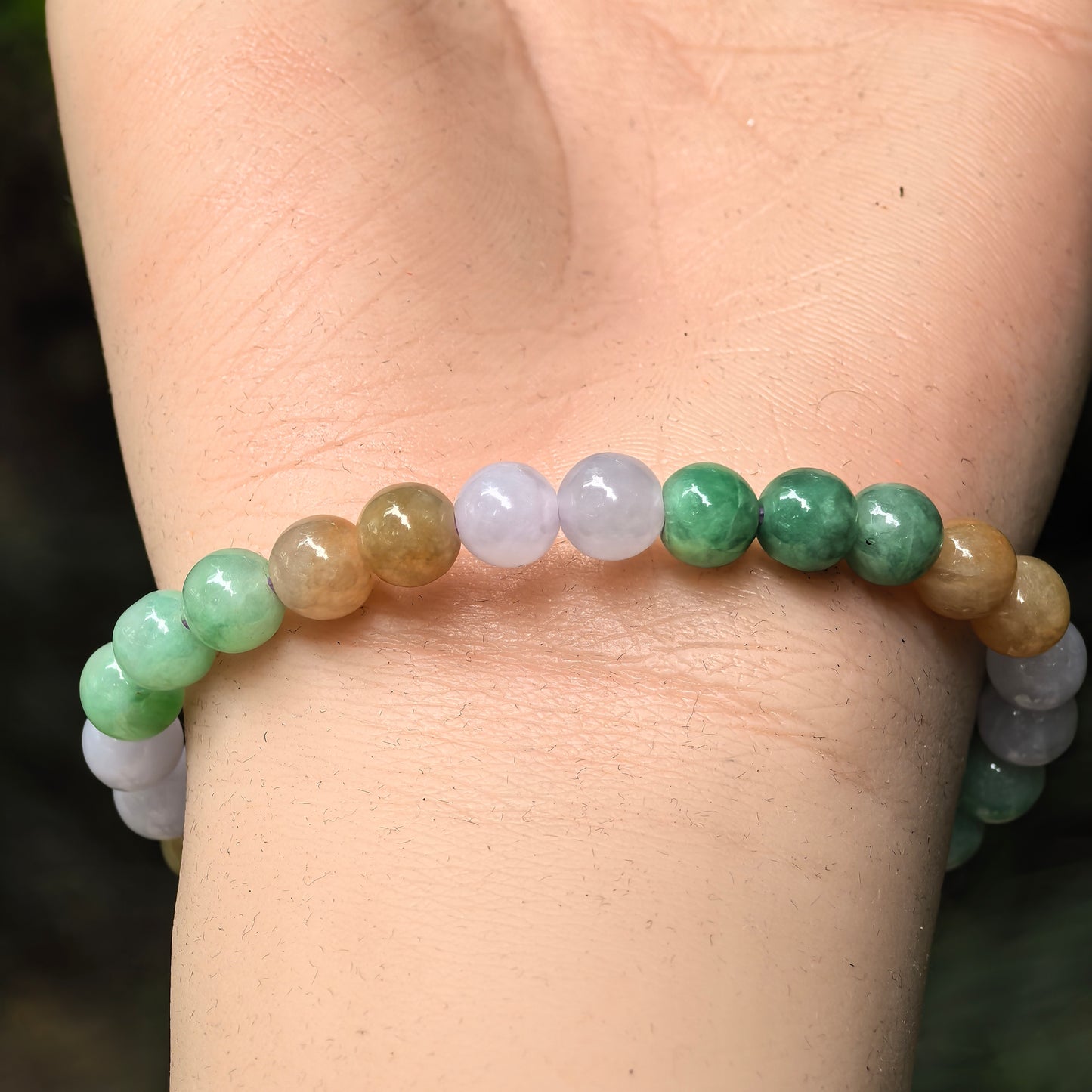 Natural Grade-A Glutinous Multicolor Jadeite Bead Bracelet · Burmese Jade 6.8mm