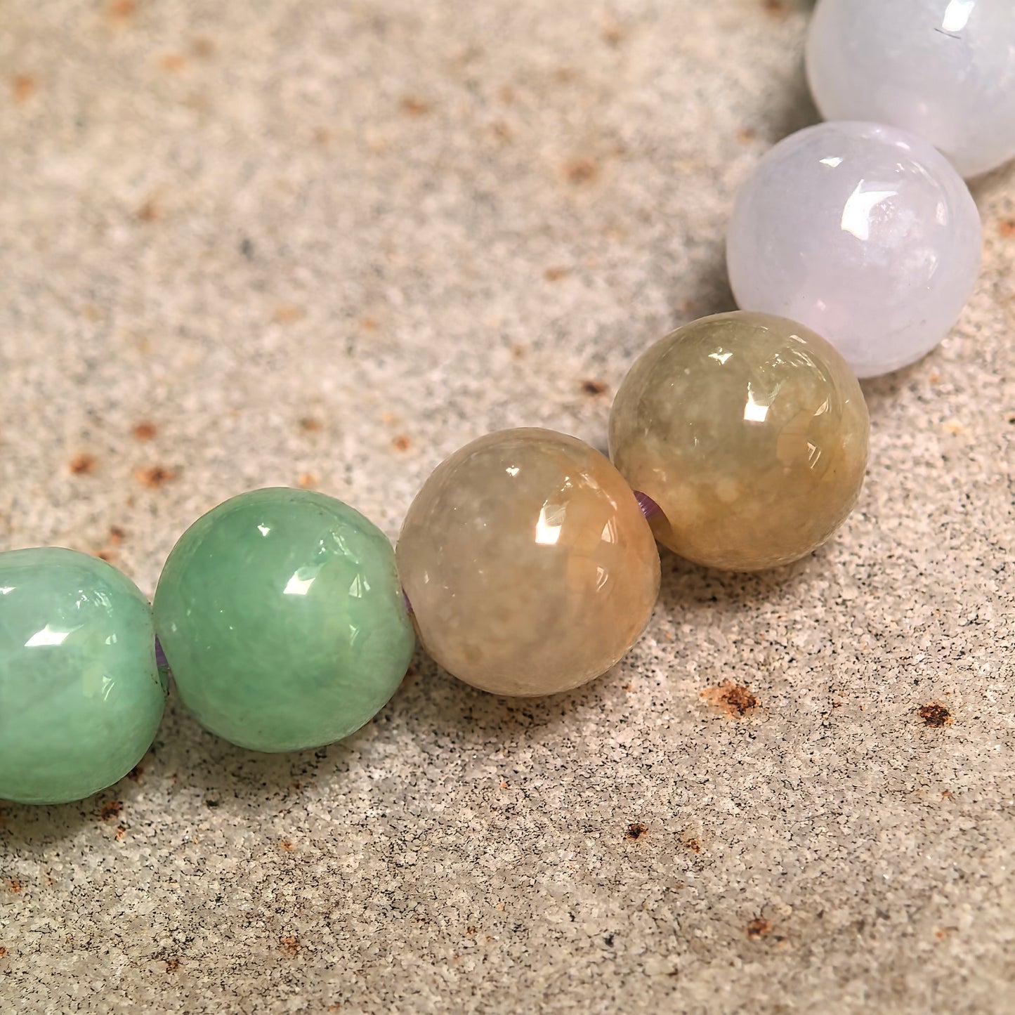 Natural Grade-A Glutinous Multicolor Jadeite Bead Bracelet · Burmese Jade 6.8mm