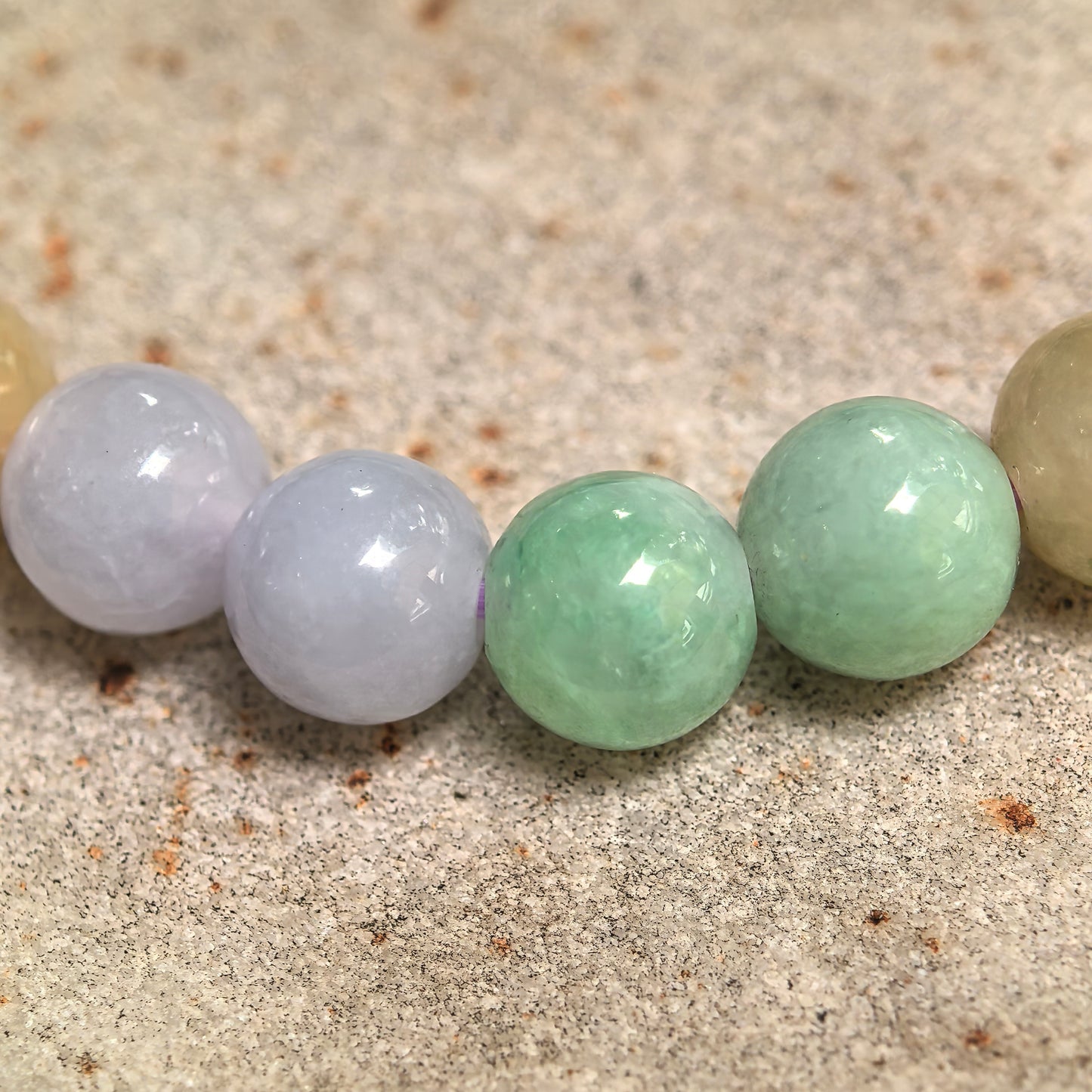 Natural Grade-A Glutinous Multicolor Jadeite Bead Bracelet · Burmese Jade 6.8mm