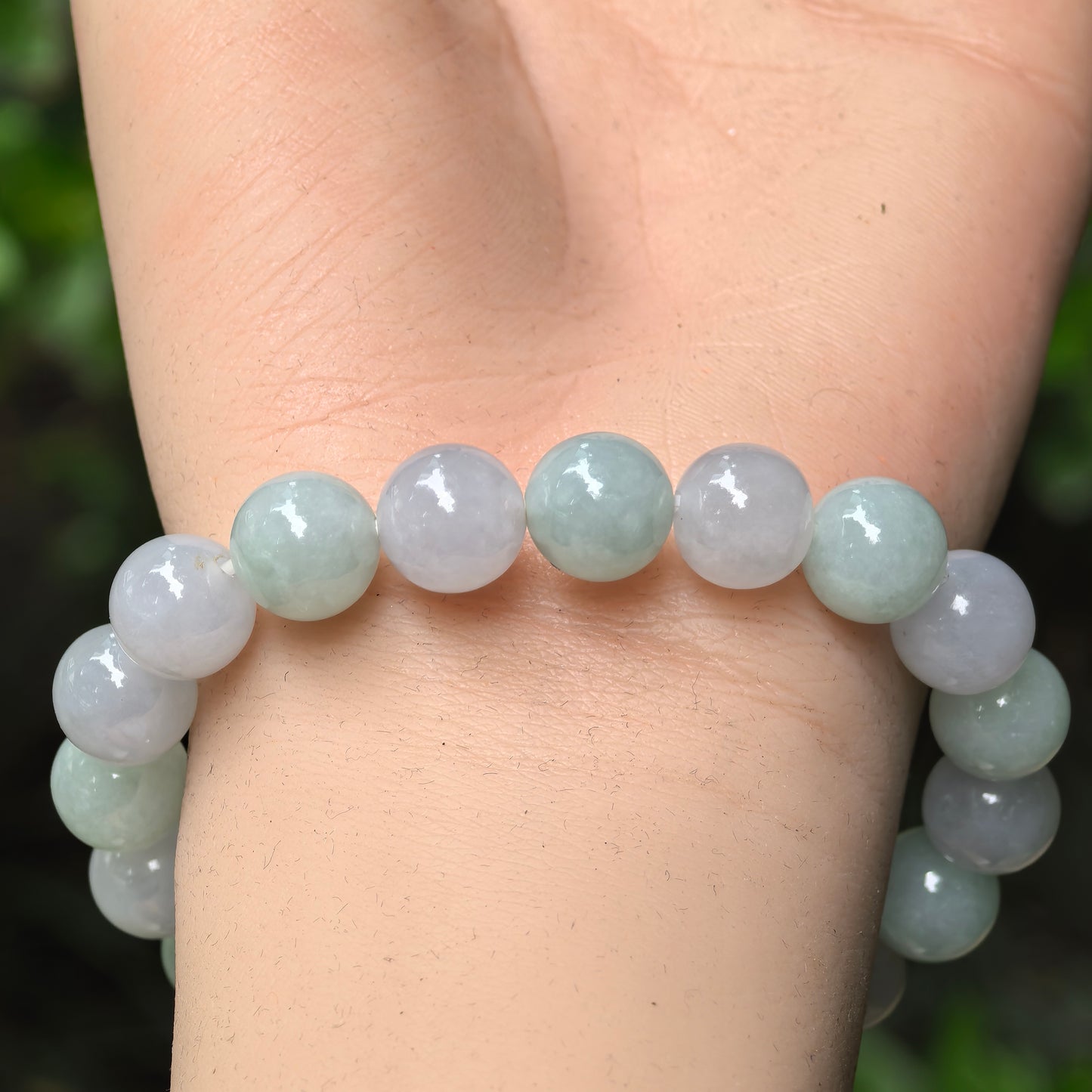 Natural Grade-A Glutinous-Icy Pale Green and Lavender Jadeite Bead Bracelet · Burmese Jade 10mm